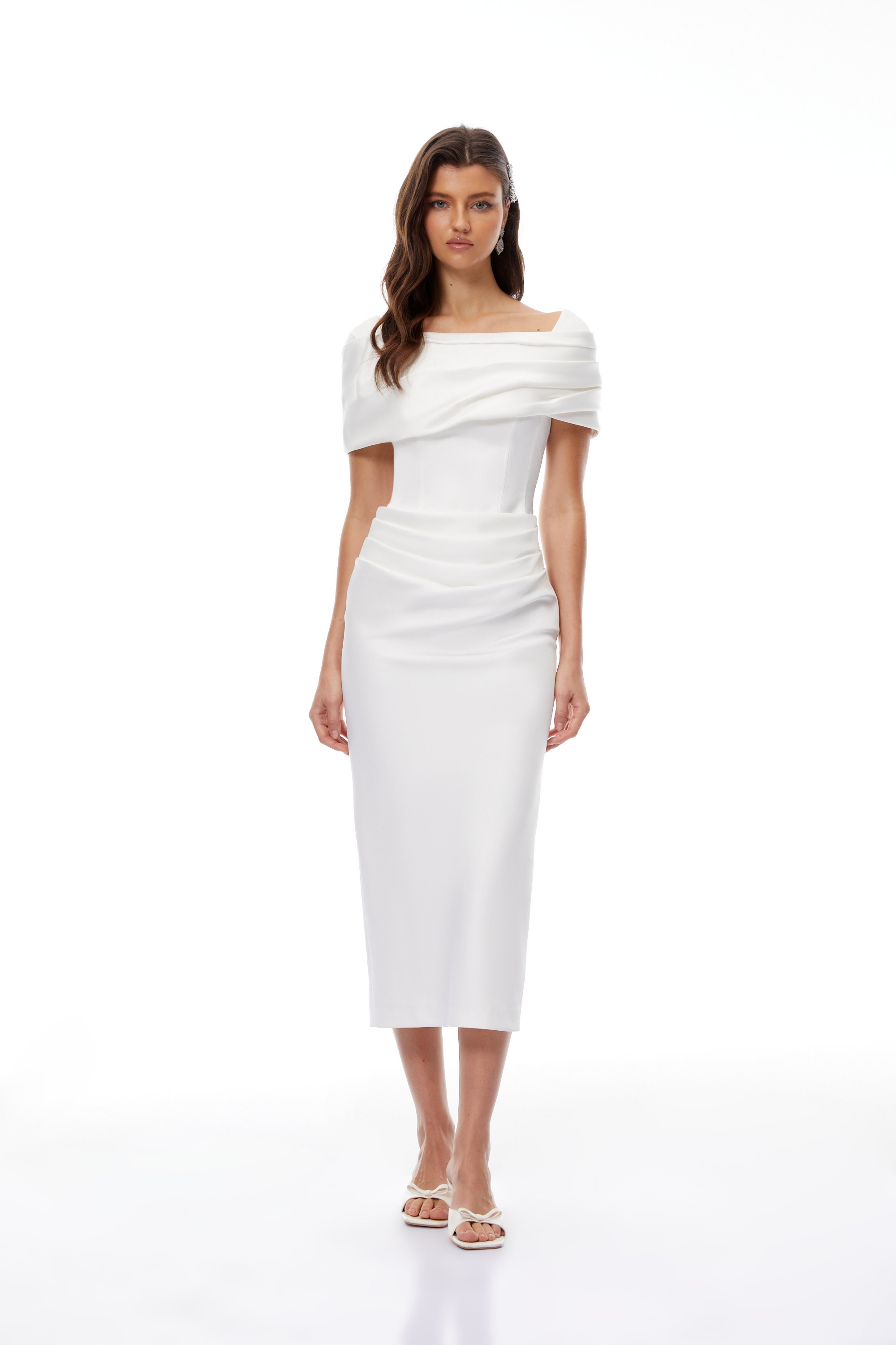 Solara White Draped Midi Dress (Final Sale-US Only)