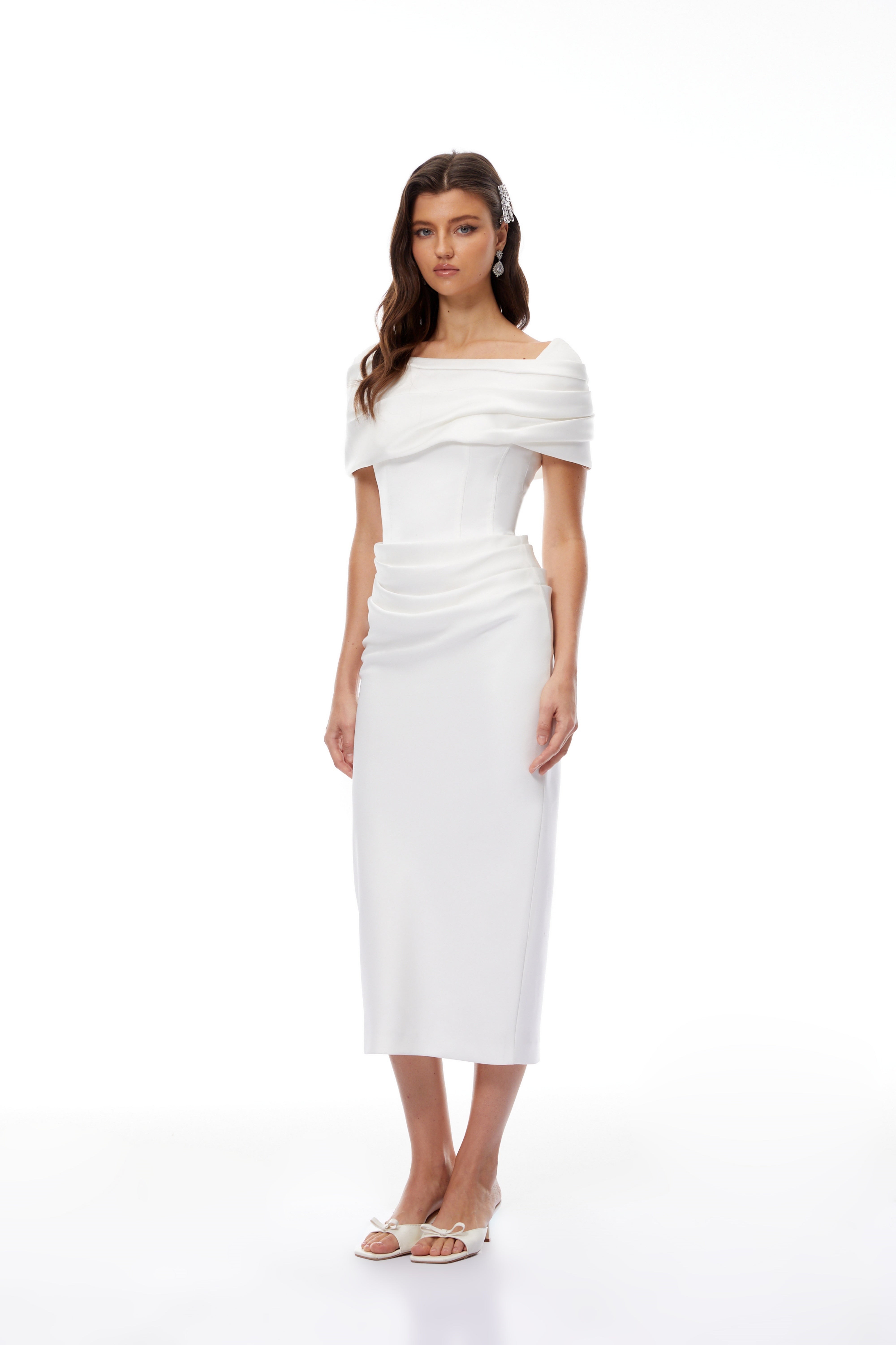 Solara White Draped Midi Dress (Final Sale-US Only)