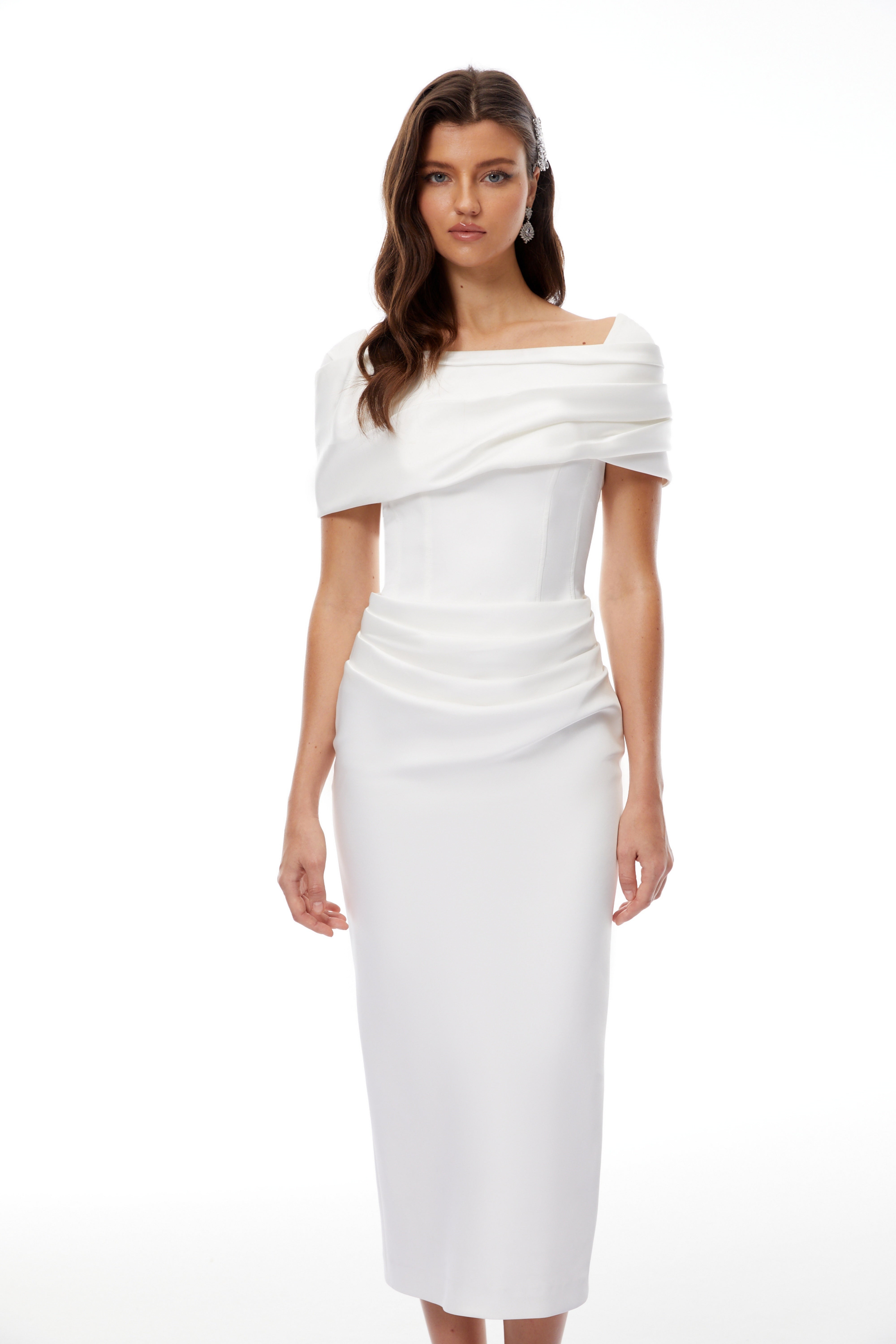 Solara White Draped Midi Dress (Final Sale-US Only)