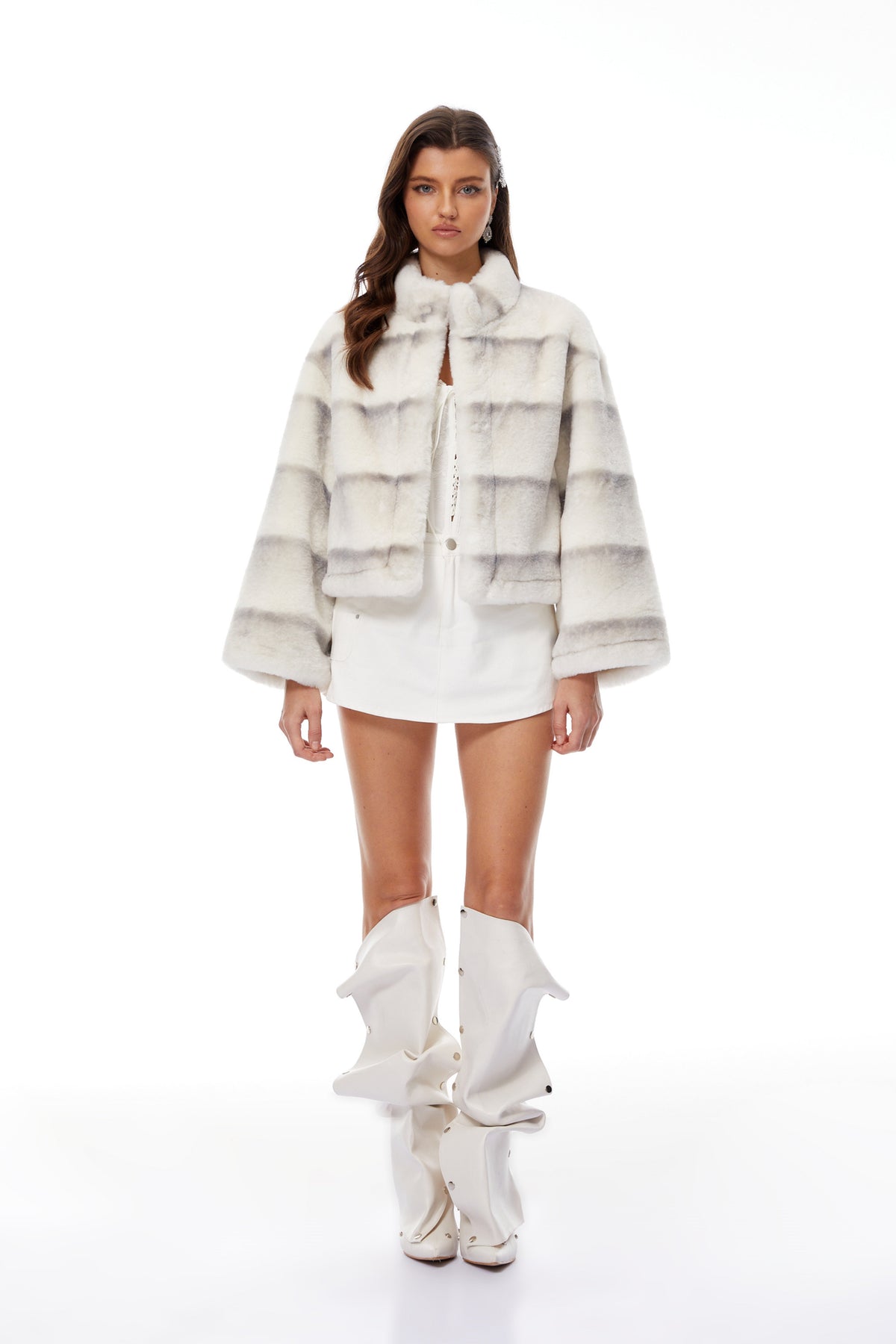 Alina White Gradient Faux Fur Short Coat (Final Sale)