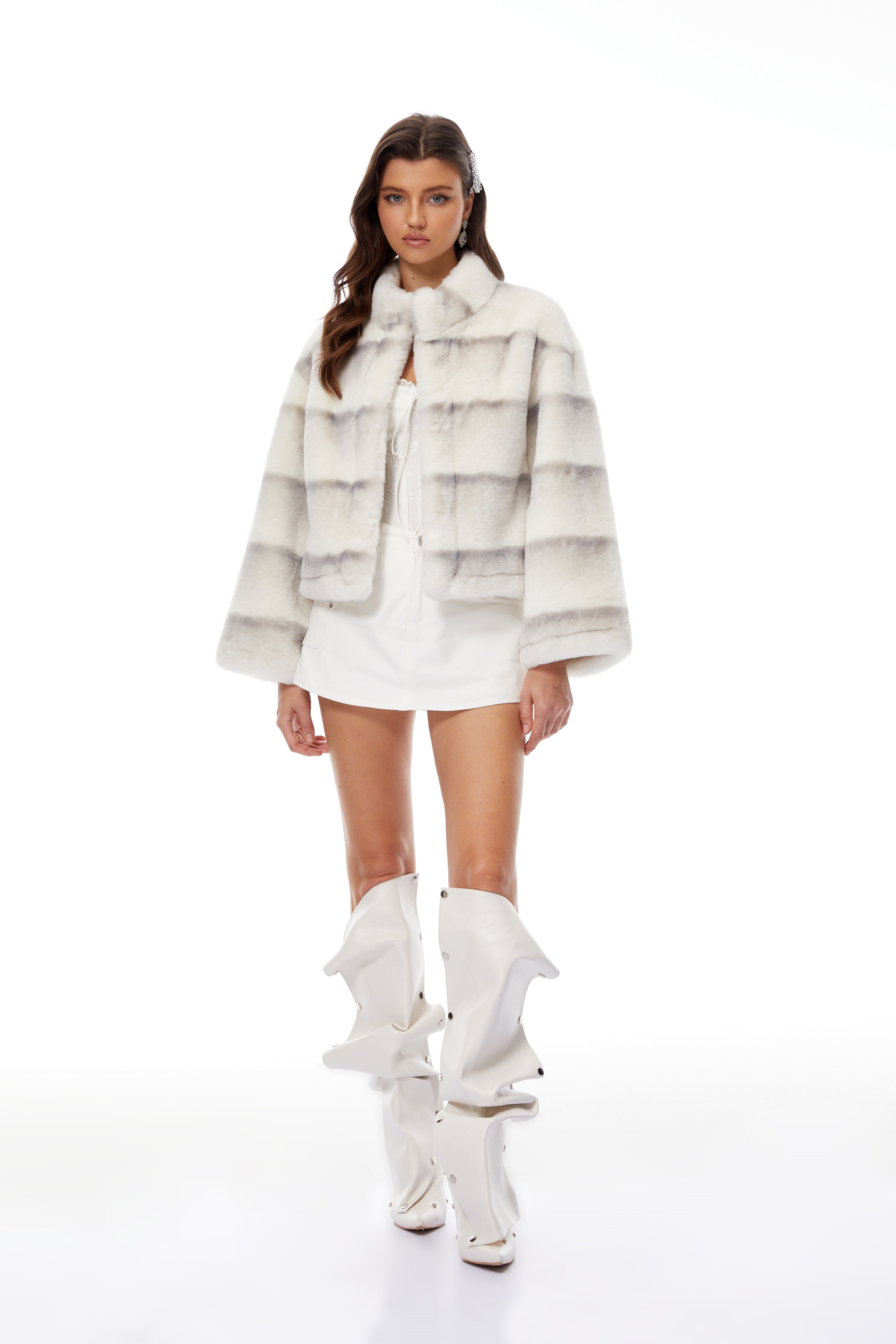 Alina White Gradient Faux Fur Short Coat (Final Sale)