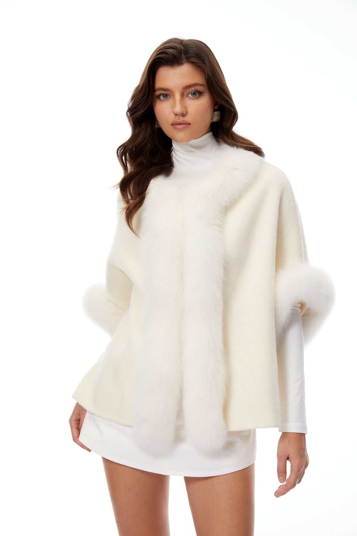 Everleigh White Fur Panel Wool Cape Coat (Final Sale-US Only)