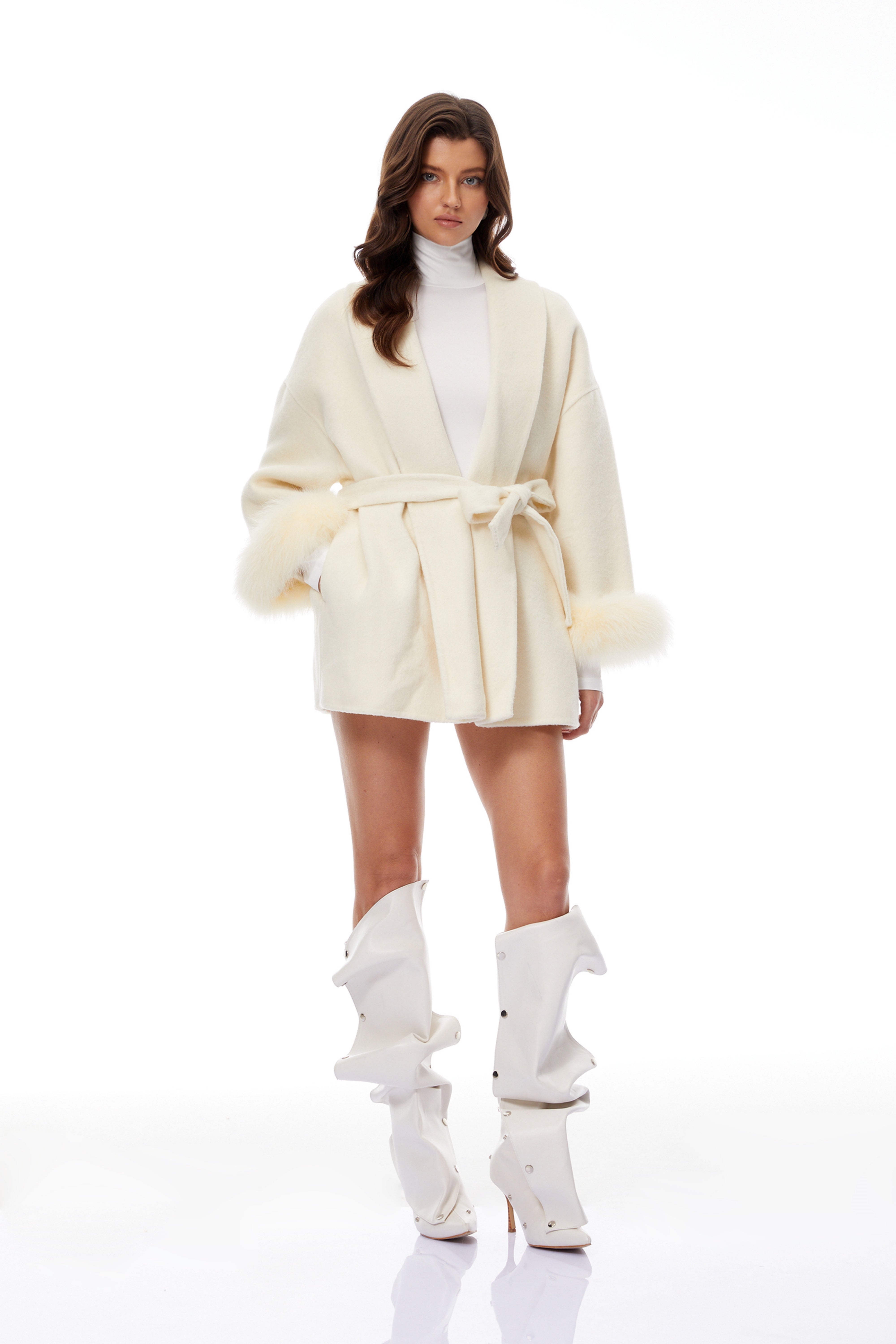 Anine Cream Fur Trim Belted Wool Coat (Final Sale-US Only)