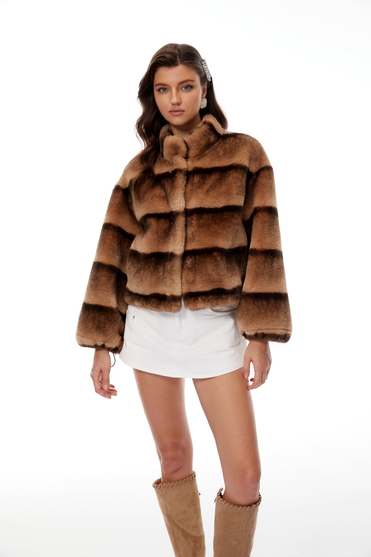 Alina Brown Gradient Faux Fur Short Coat (Final Sale-US Only)
