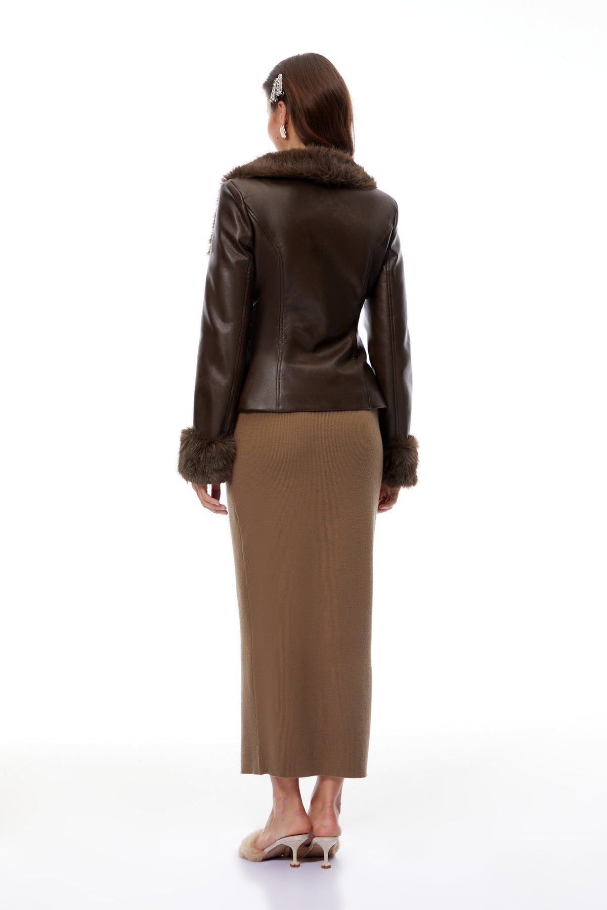 Oakley Brown Fur Panel Leather Biker Jacket (Final Sale-US Only)