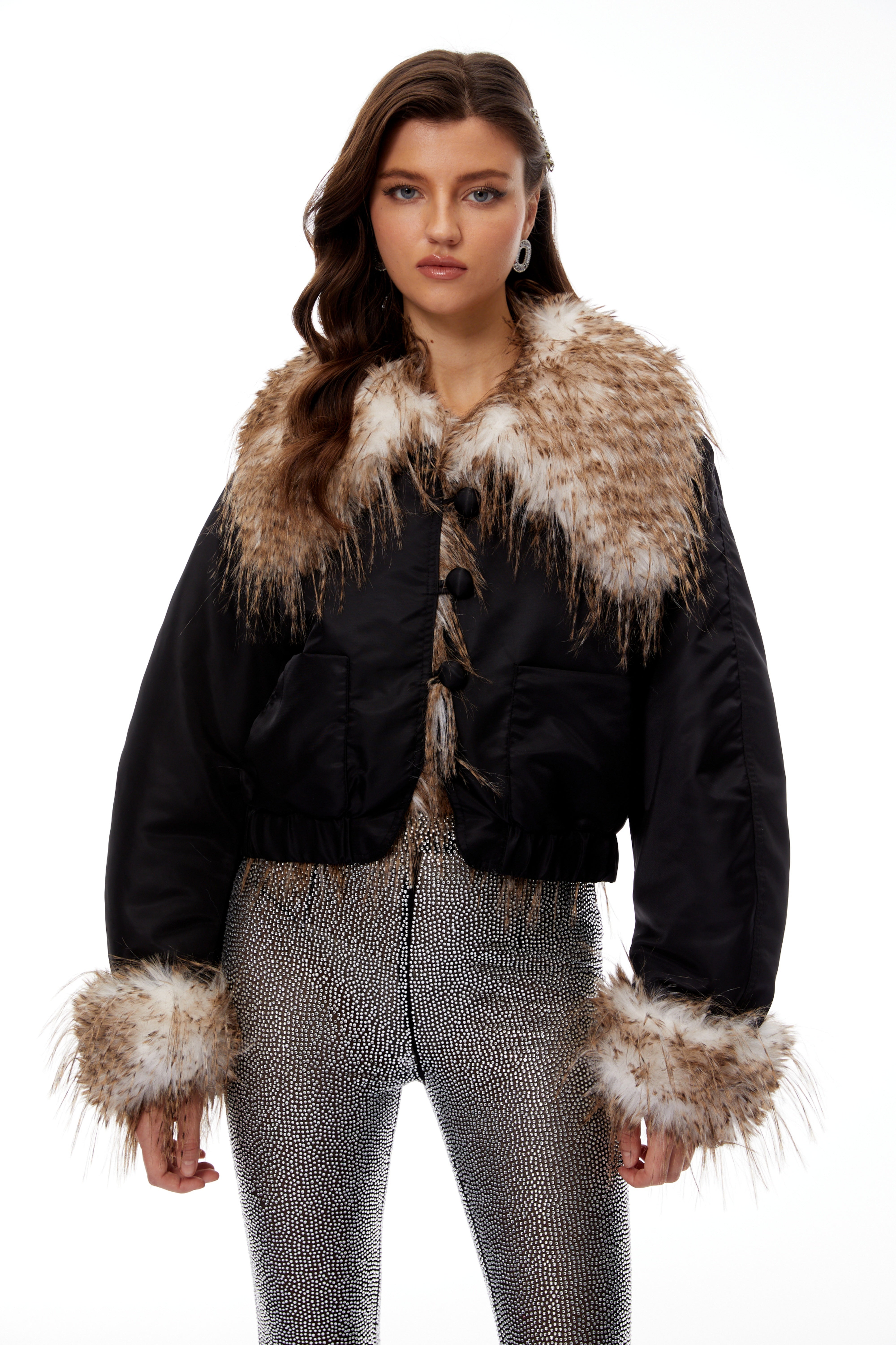 Vincenza Black Ombré Fur Panel Padded Jacket