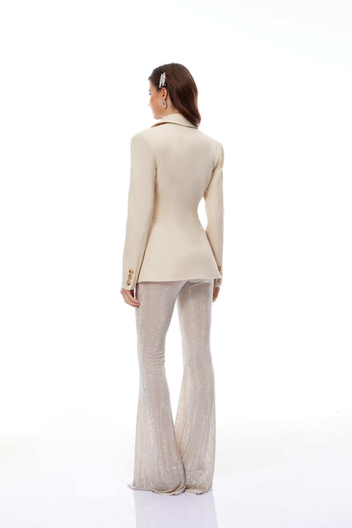 Edda Cream Double-Breasted Blazer & Rhinestone Trousers Set