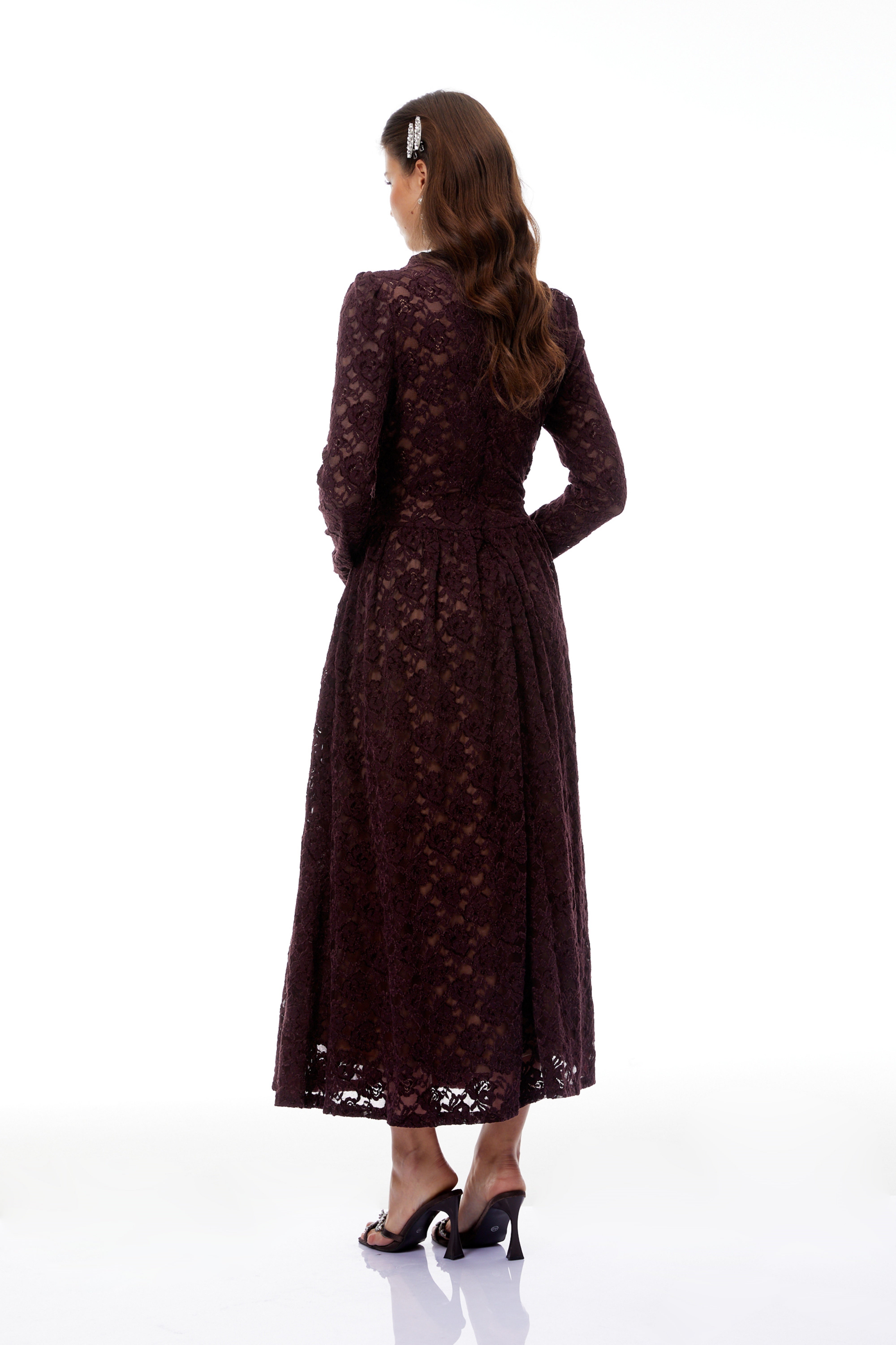Ricardo Burgundy Chenille Lace Midi Dress