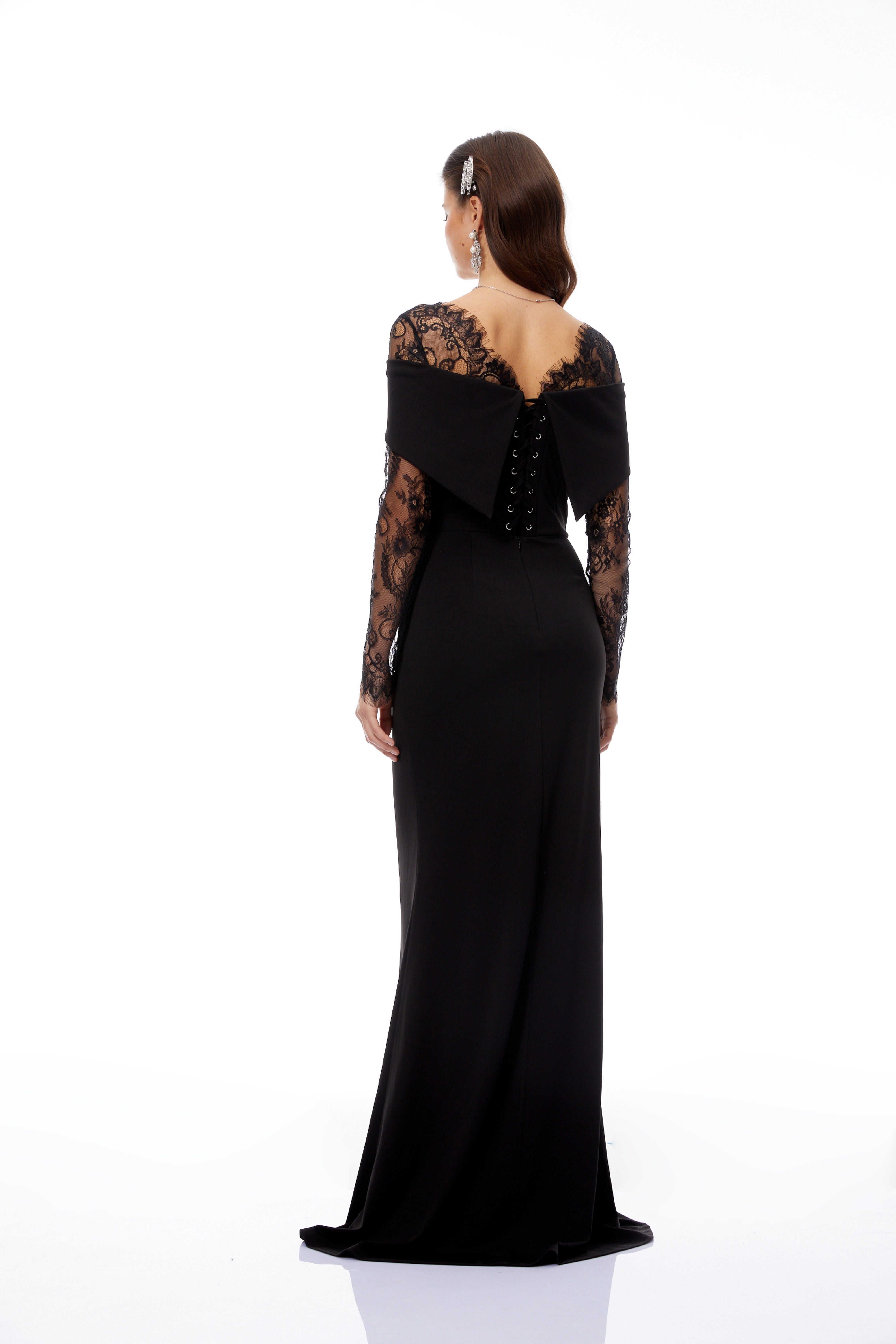 Georgiana Black Lace Panel Flared Maxi Gown (Final Sale-US Only)