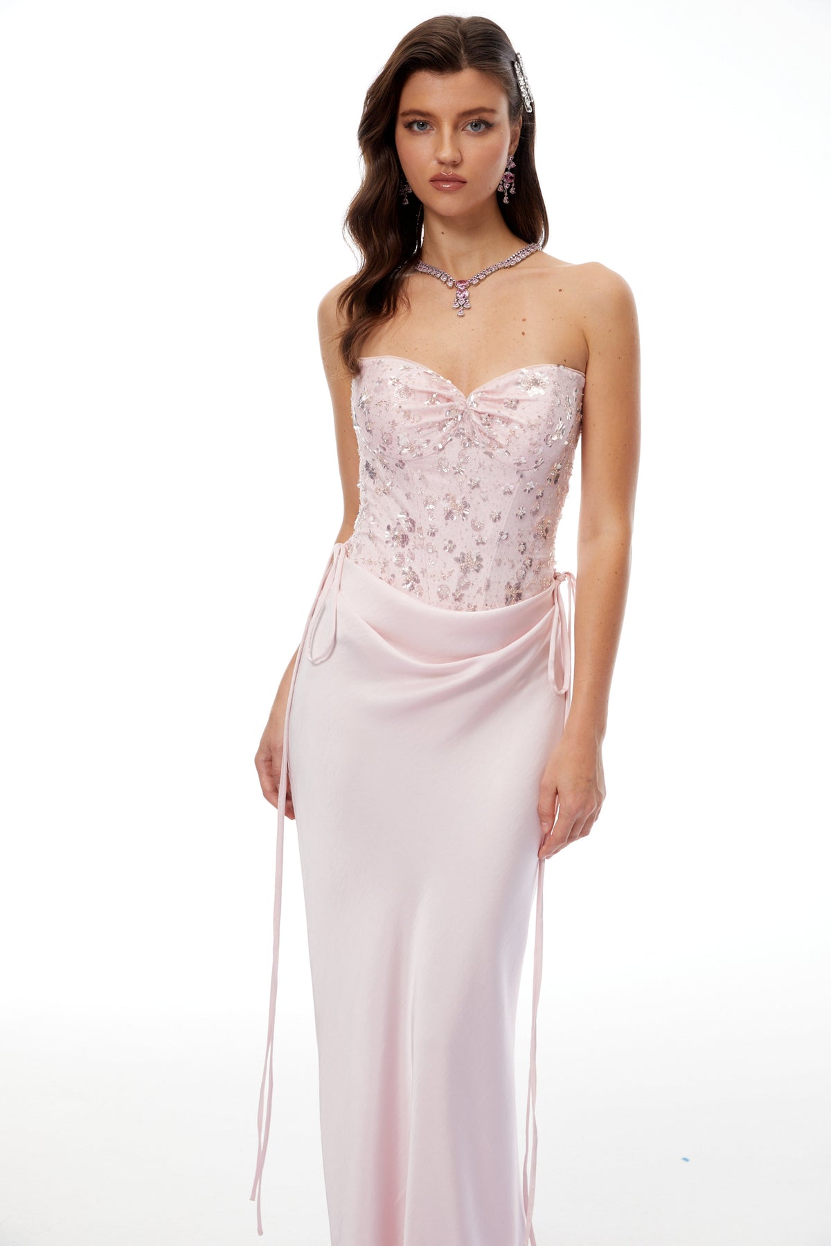 Teodora Pink Corseted Bodysuit & Satin Skirt Set (Final Sale-US Only)