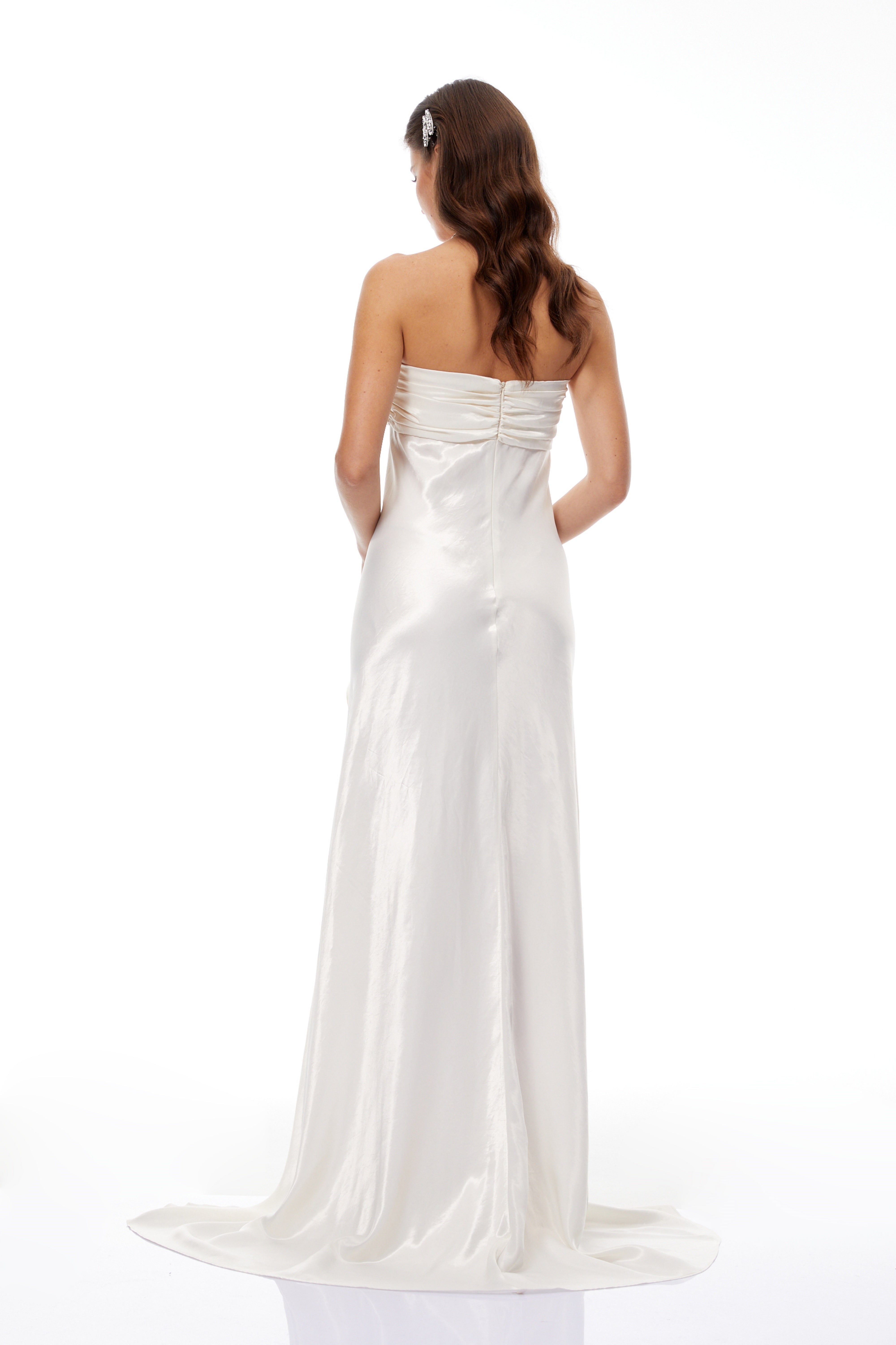 Lilla Beige Strapless Ruffled Satin Maxi Dress (Final Sale-US Only)