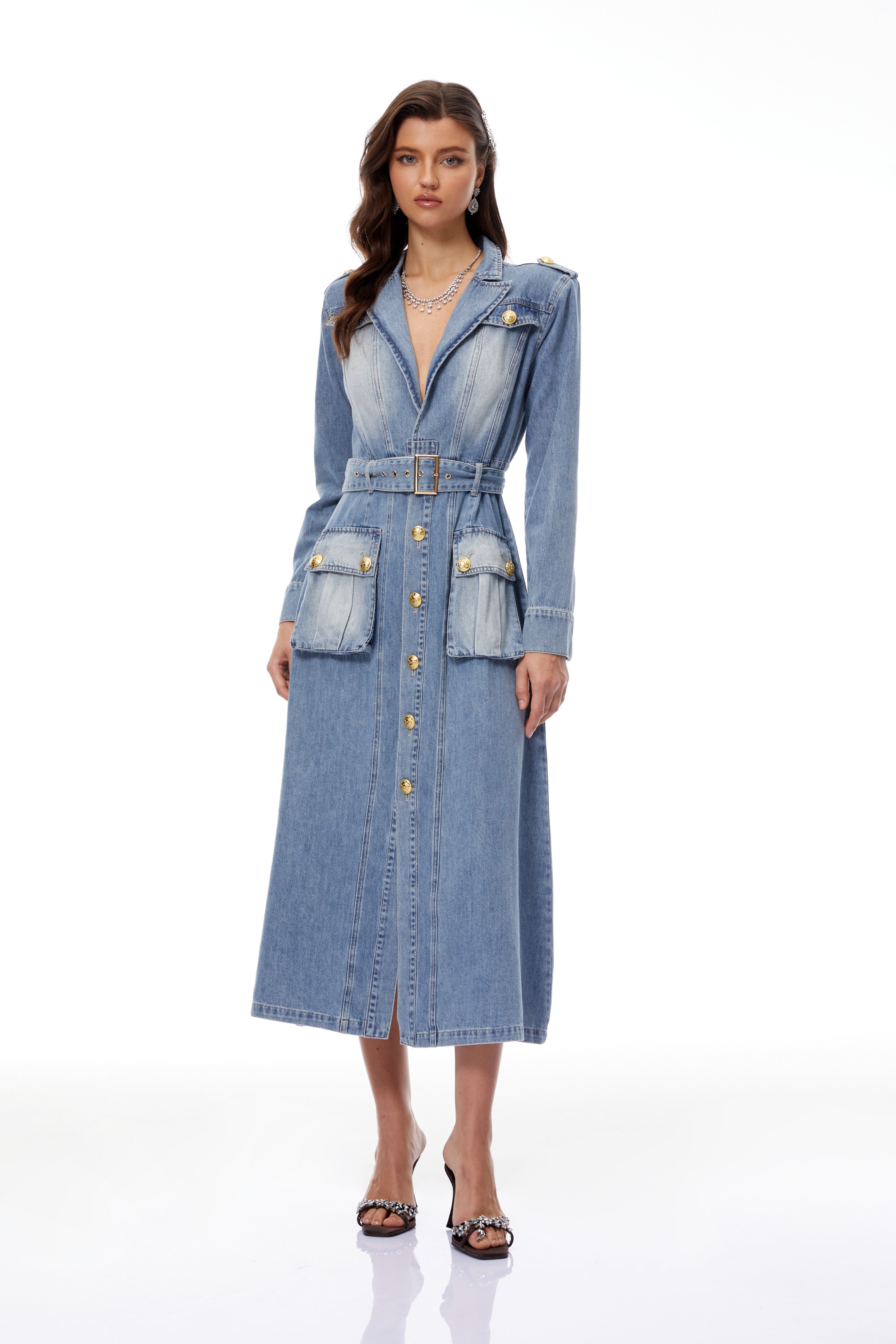 Tyra Blue Faded Denim Maxi Dress (Final Sale)
