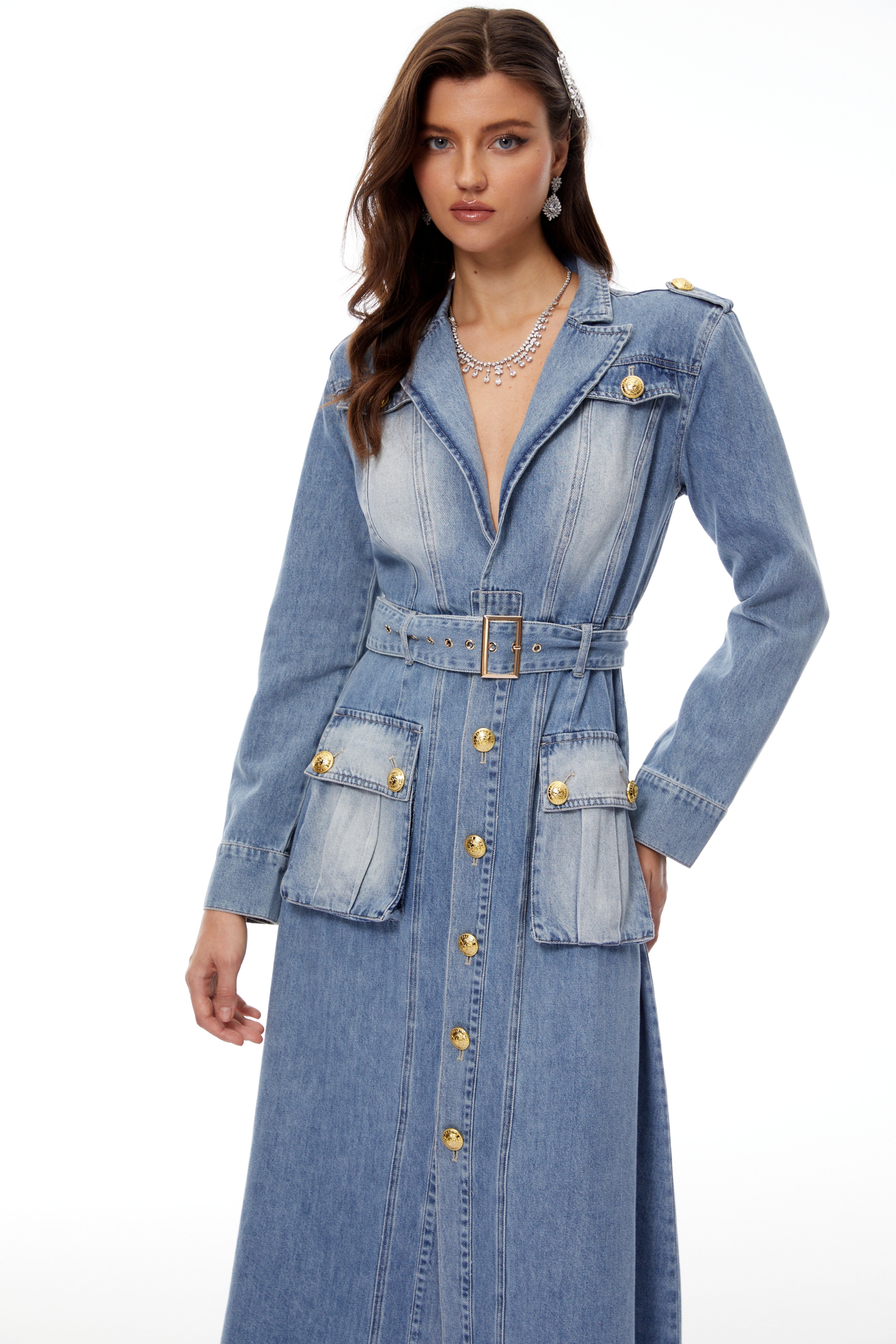 Tyra Blue Faded Denim Maxi Dress (Final Sale)