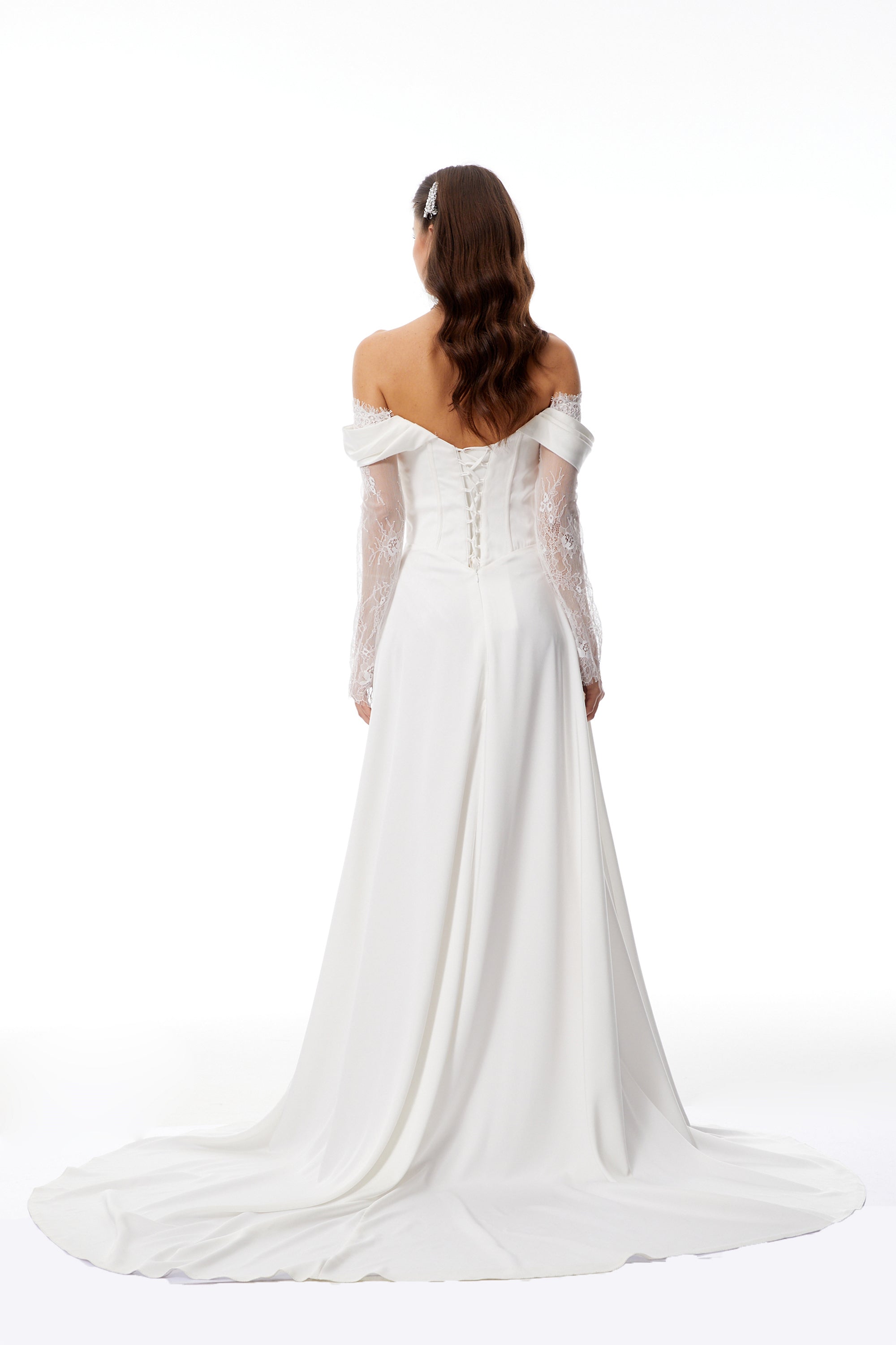 Víctor White Off-Shoulder Lace Panel Maxi Dress