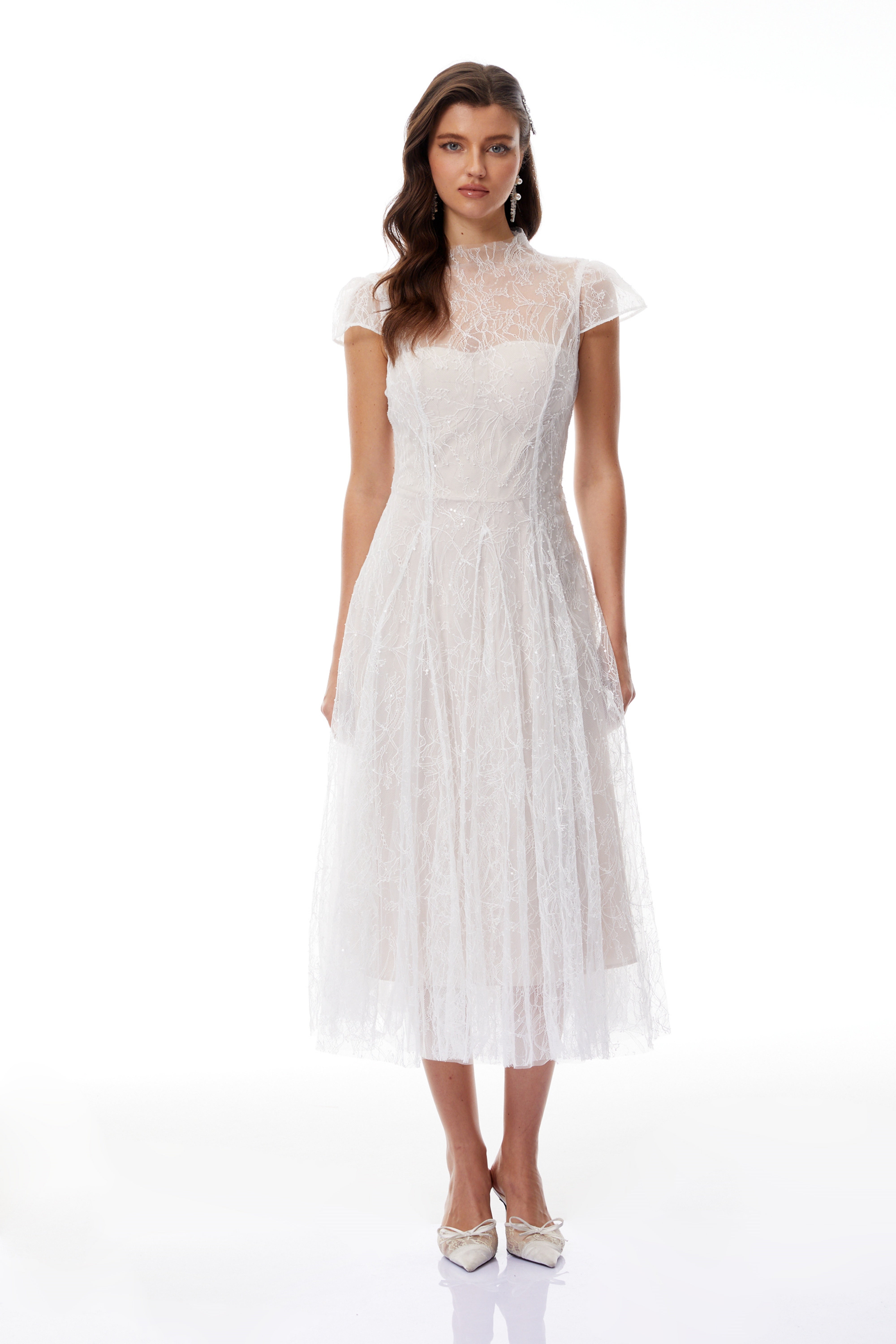 Velia White Lace Glitter Tulle Maxi Gown (Final Sale-US Only)