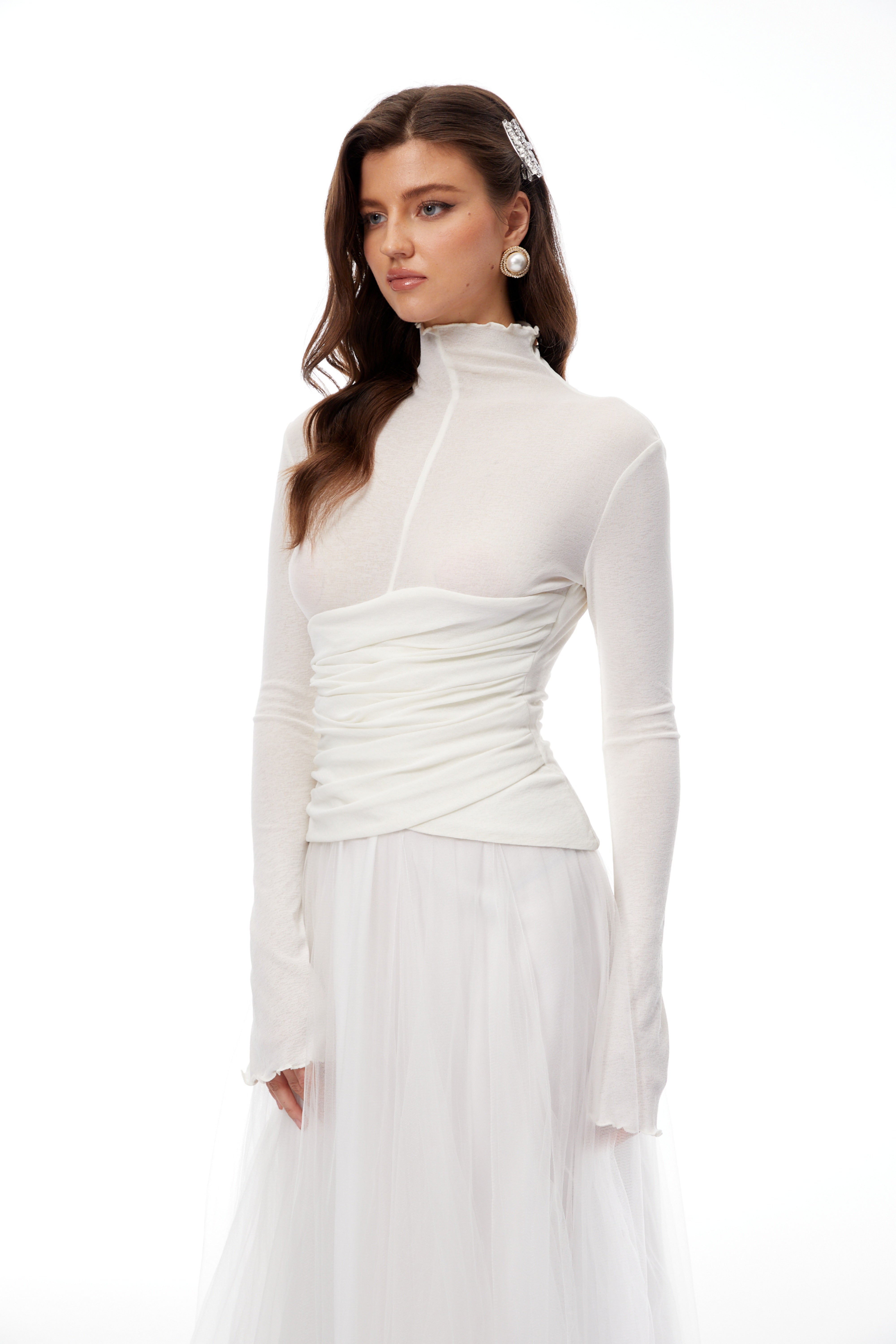 Lark White Tulle Panel Knit Midi Dress (Final Sale-US Only)