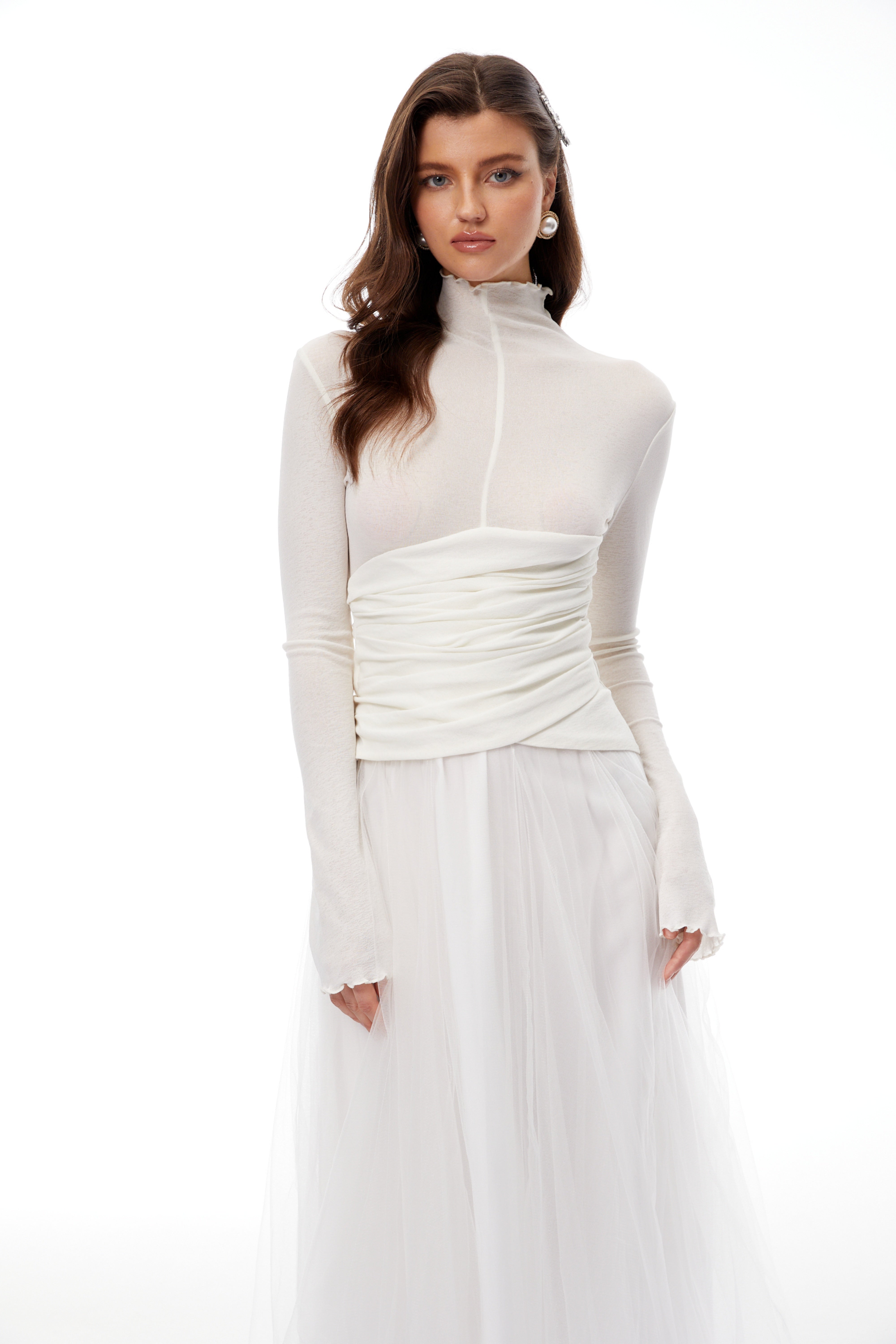 Lark White Tulle Panel Knit Midi Dress (Final Sale-US Only)