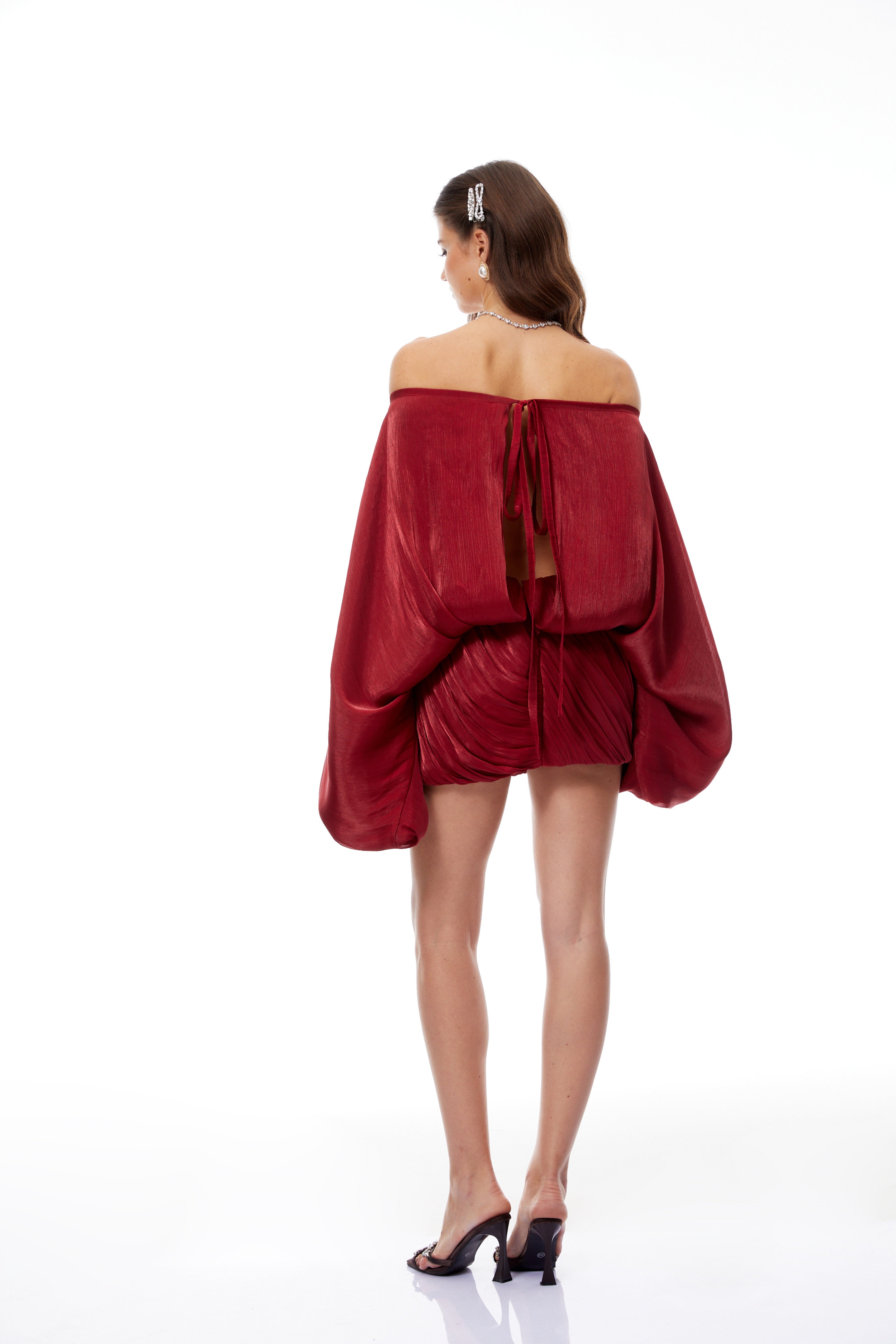 Patrizia Red Off Shoulder Glossy Mini Dress (Final Sale-US Only)