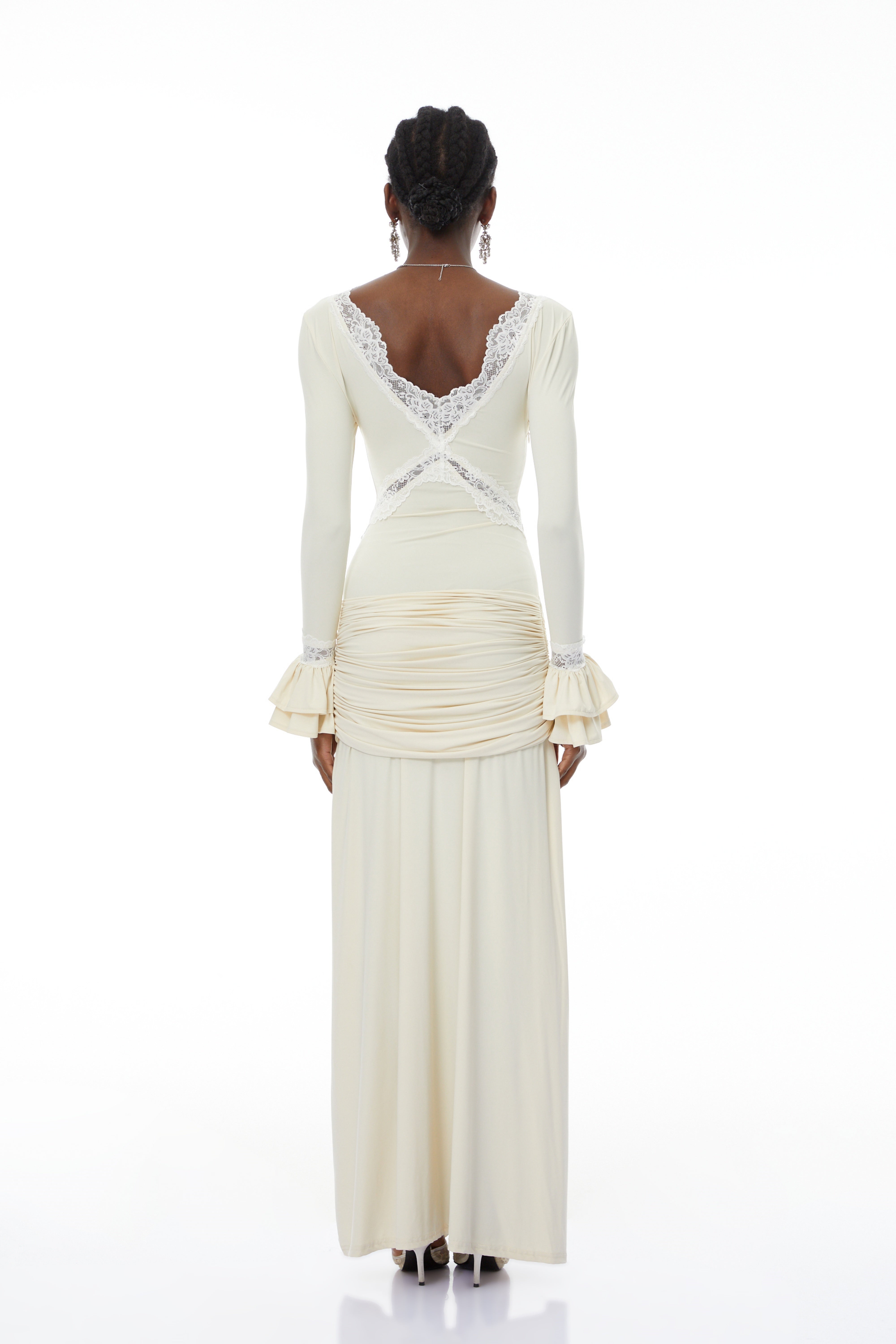 Tonina White Lace Trim Twisted Maxi Dress (Final Sale-US Only)