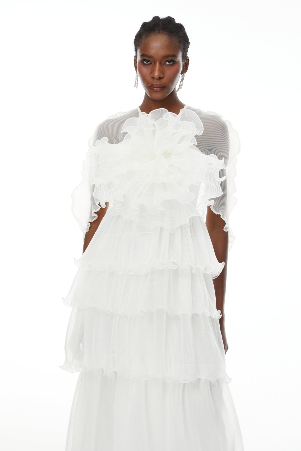 Simona White Floral Ruffled Tiered Midi Dress