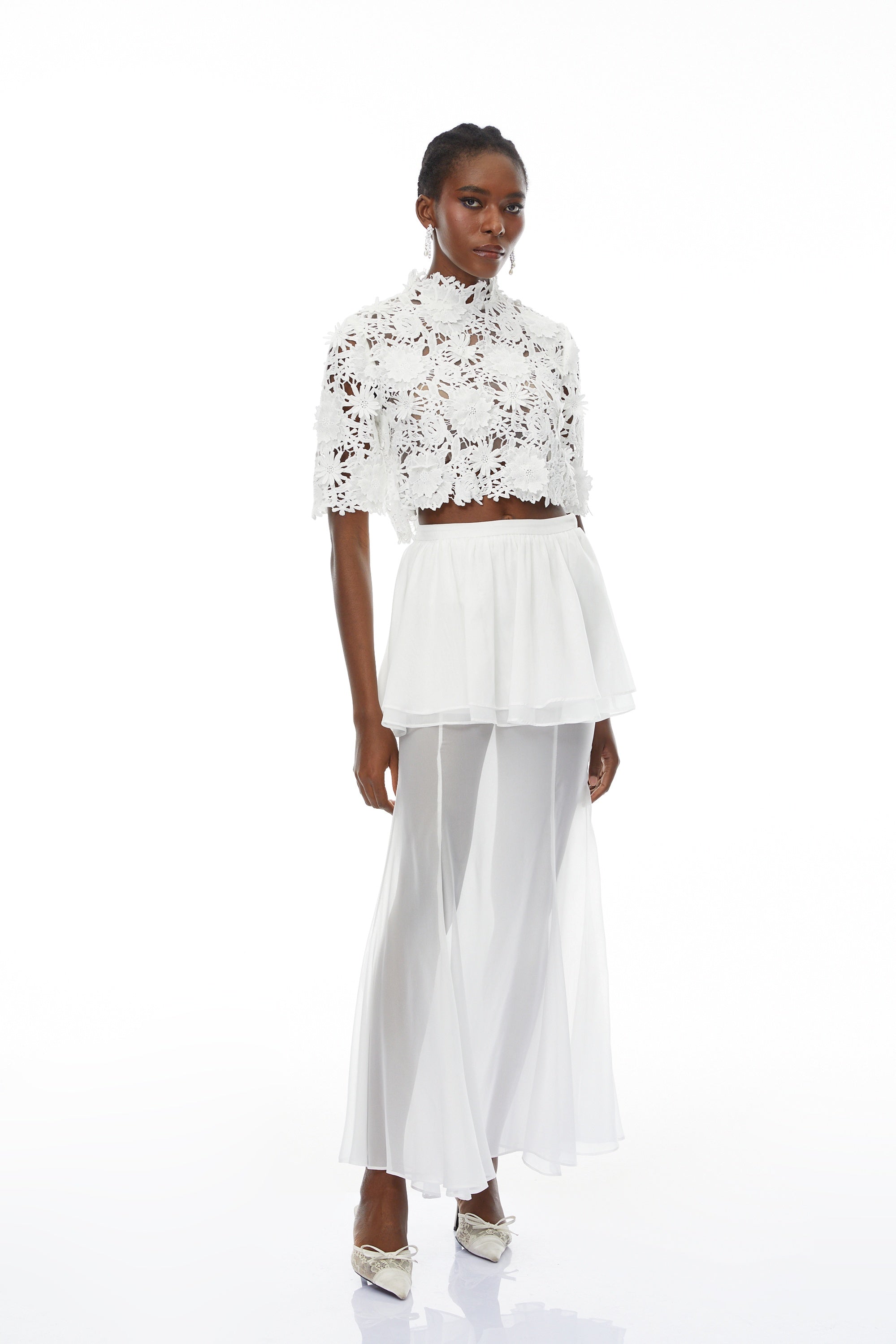 Candice White Cut Out Top & Ruffled Skirt Set