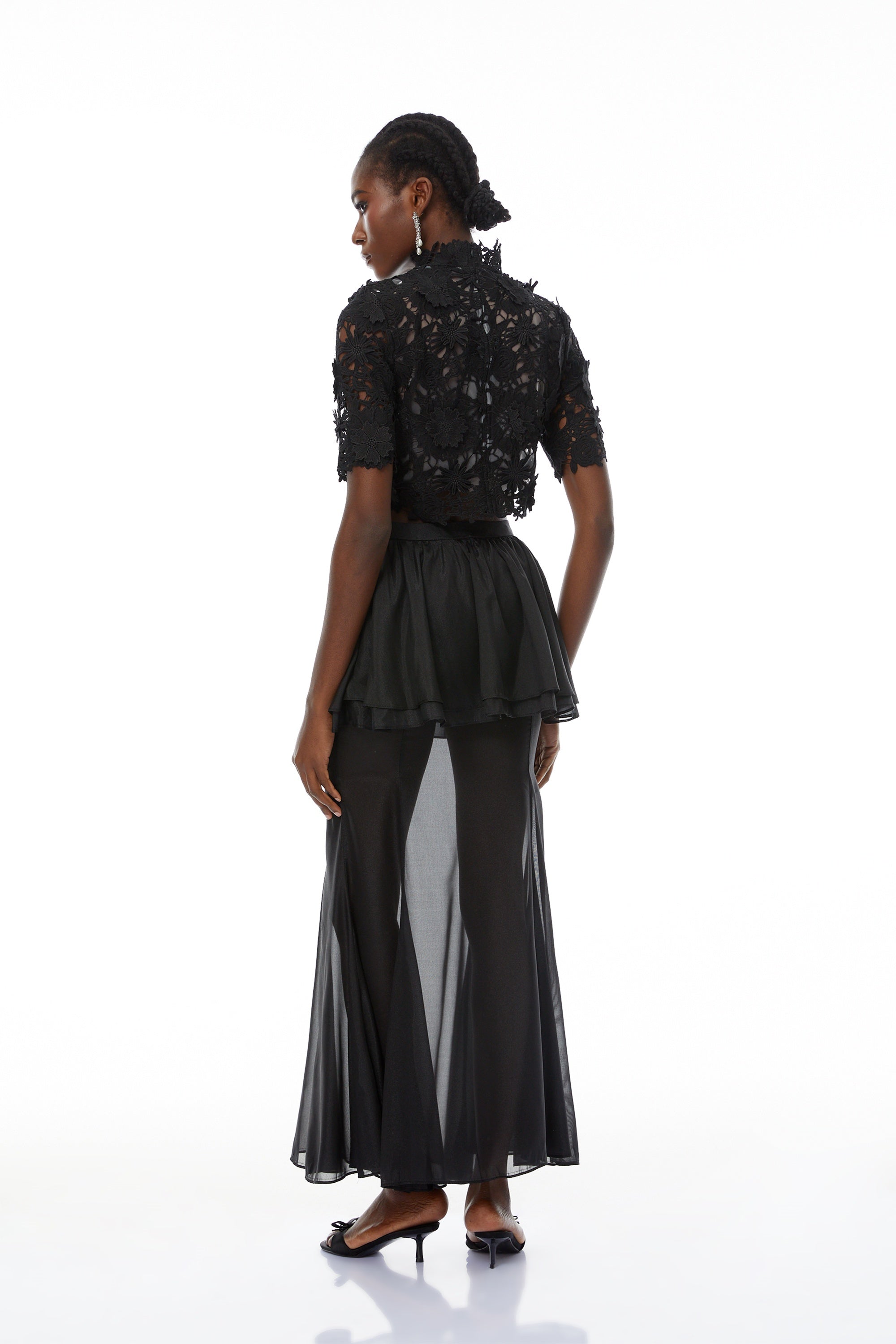 Candice Black Cut Out Top & Ruffled Skirt Set