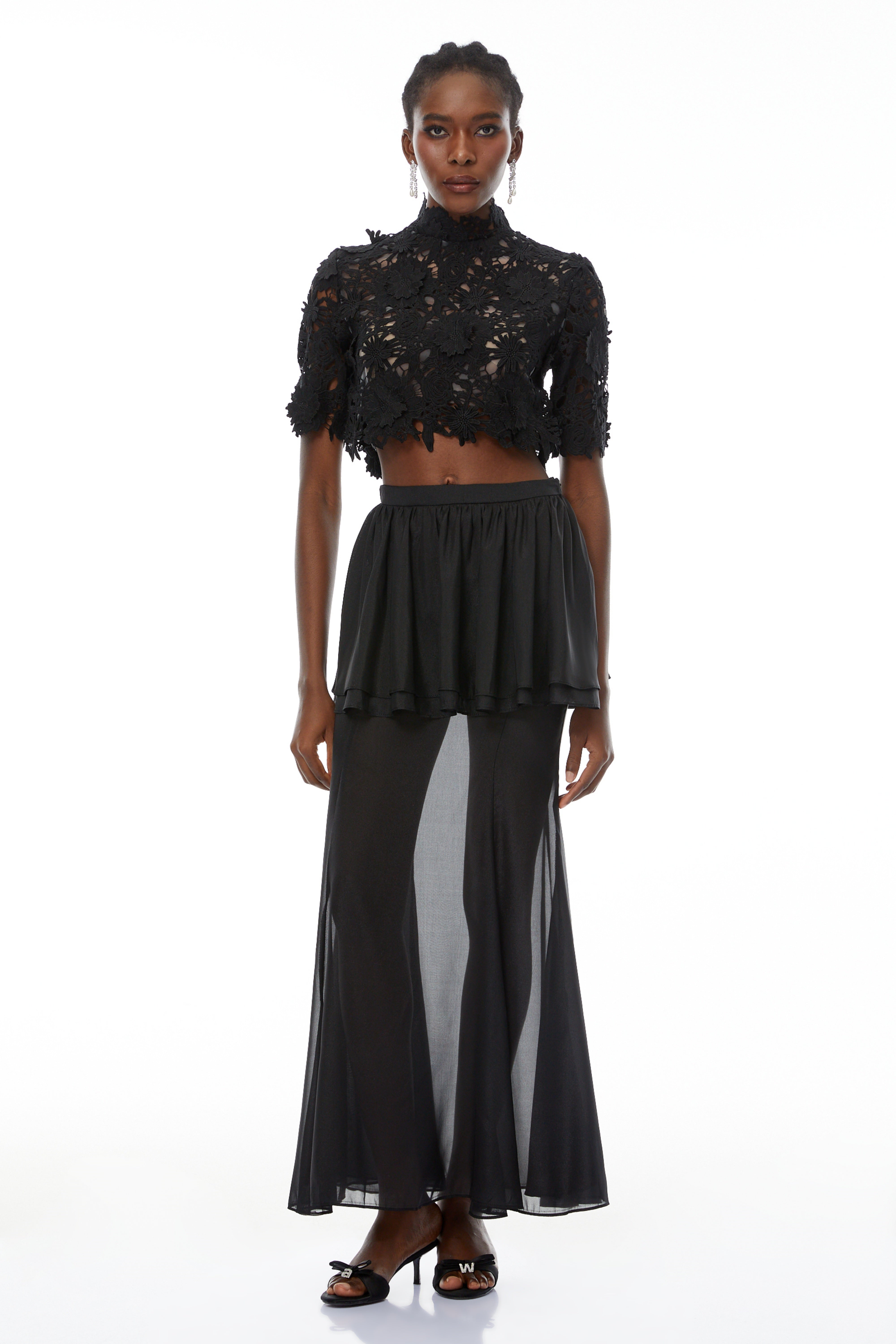 Candice Black Cut Out Top & Ruffled Skirt Set