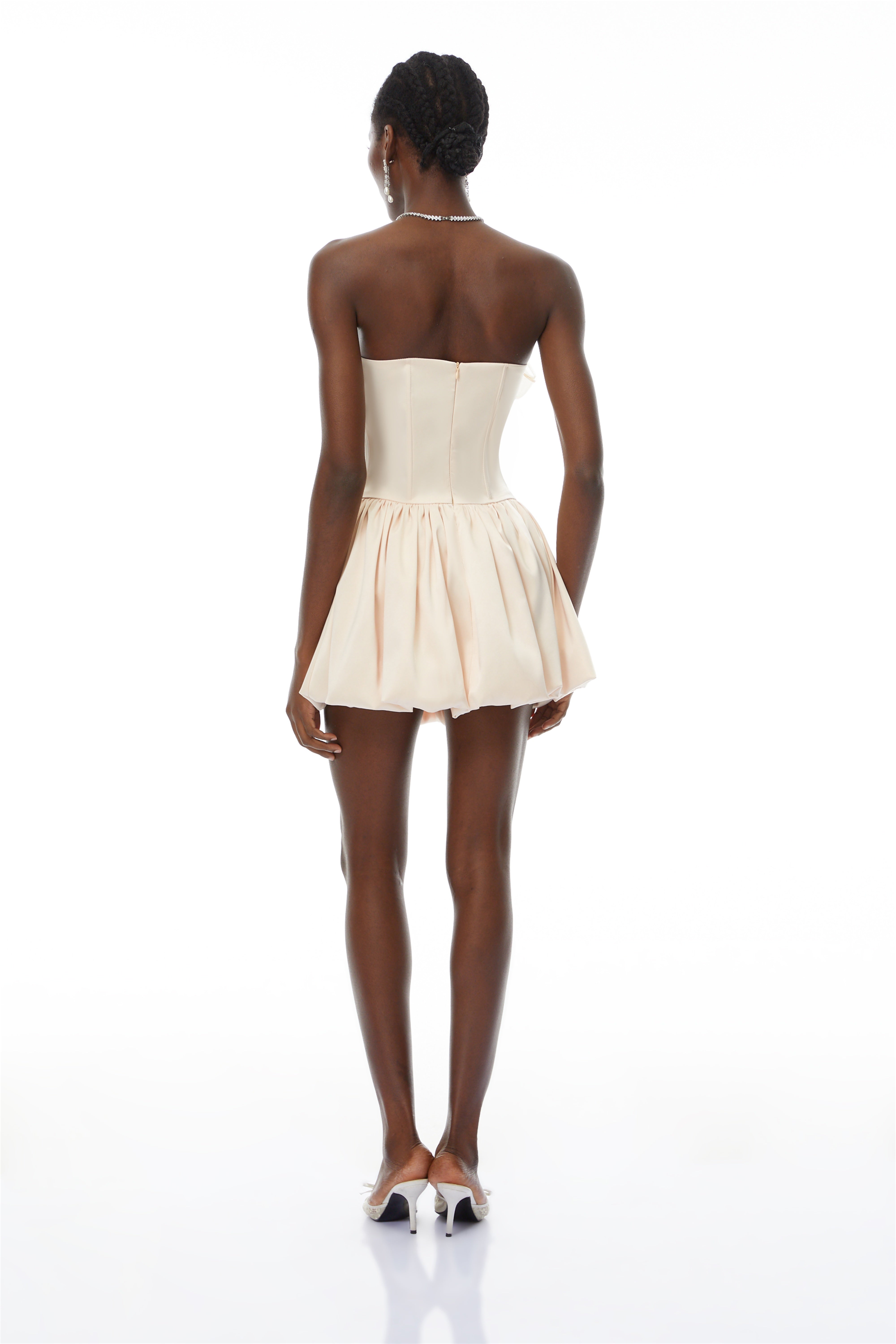 Eira Neutral Strapless Bubble Hem Mini Dress (Final Sale-US Only)