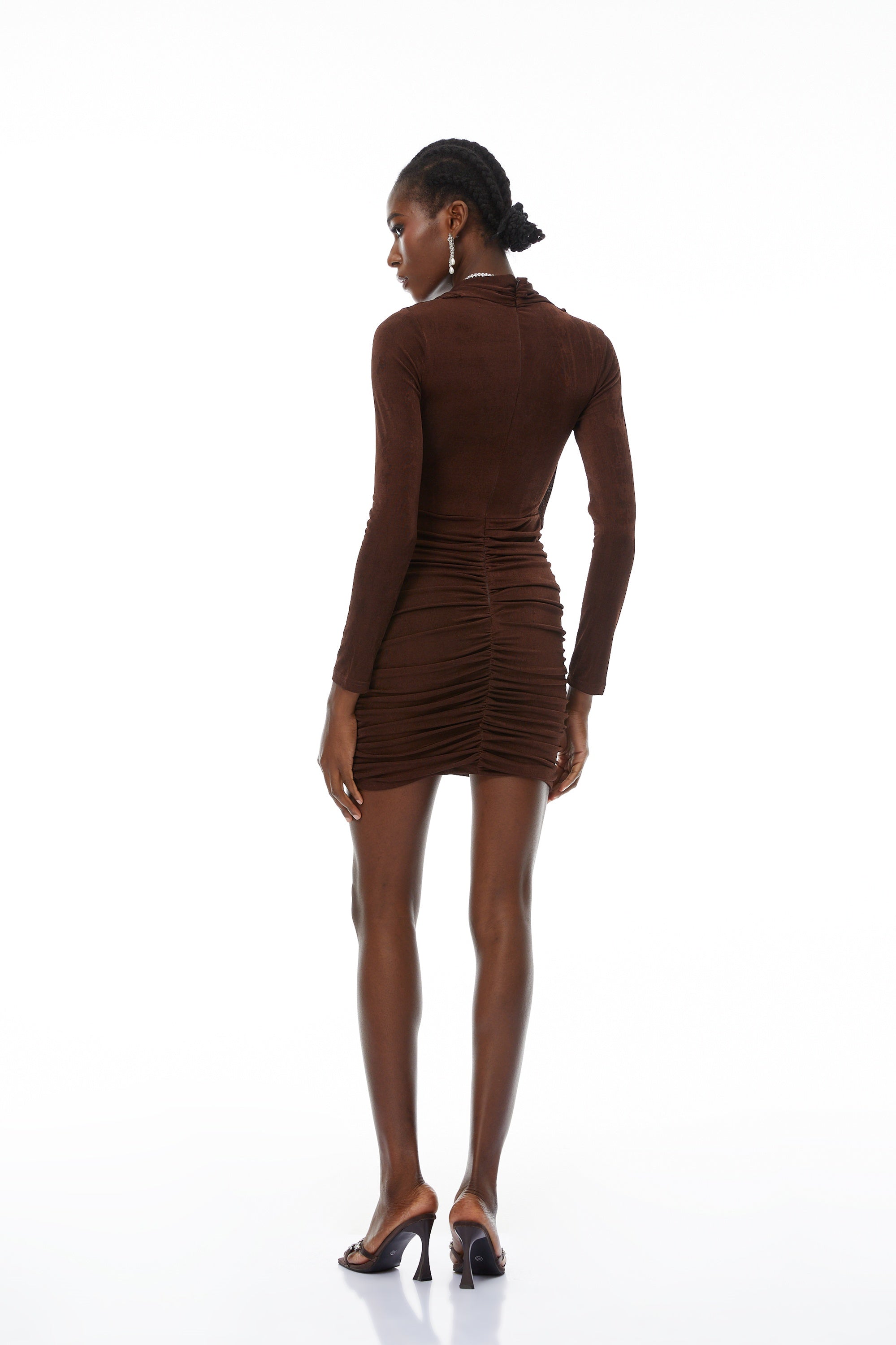 Bianca Brown Lace Panel Stretch Midi Dress (Final Sale)