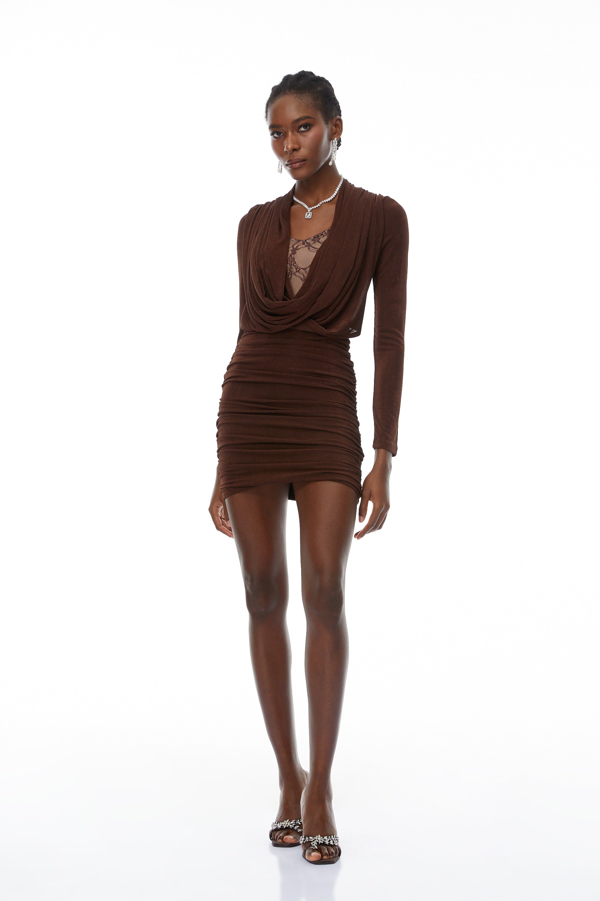 Bianca Brown Lace Panel Stretch Midi Dress (Final Sale)