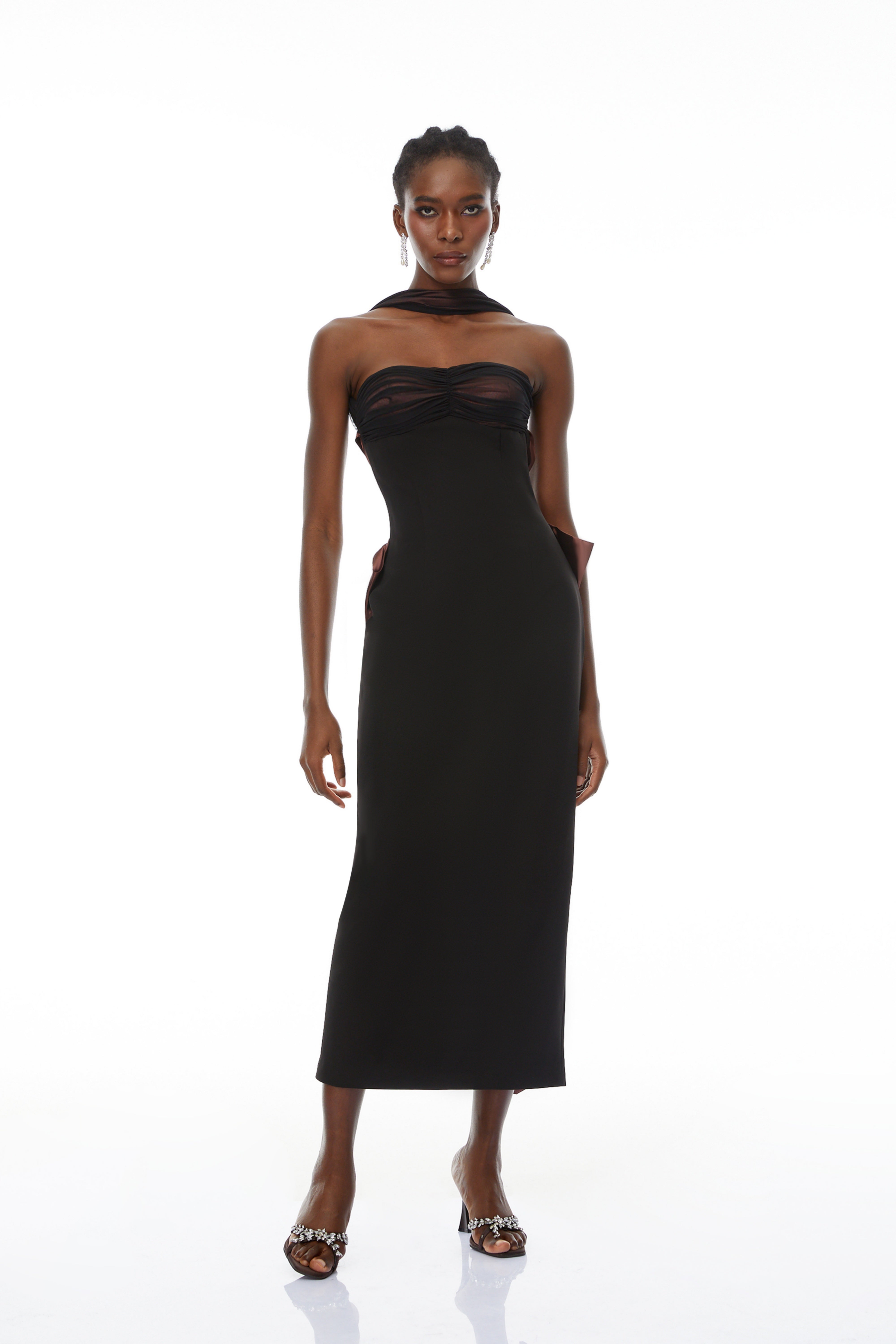 Miriam Black Open Back Maxi Gown with Bow