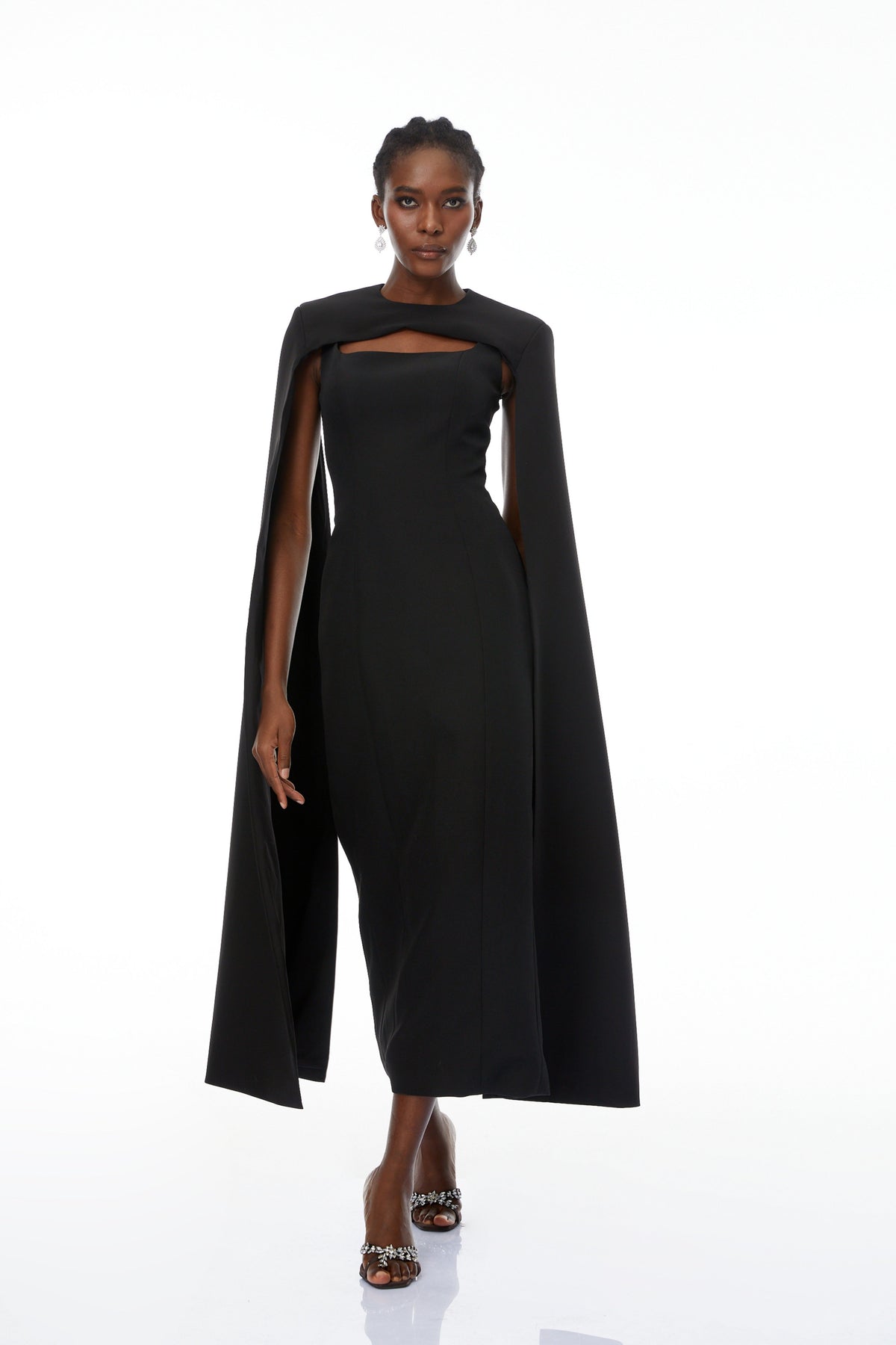 Brynja Black Cape Design Maxi Gown