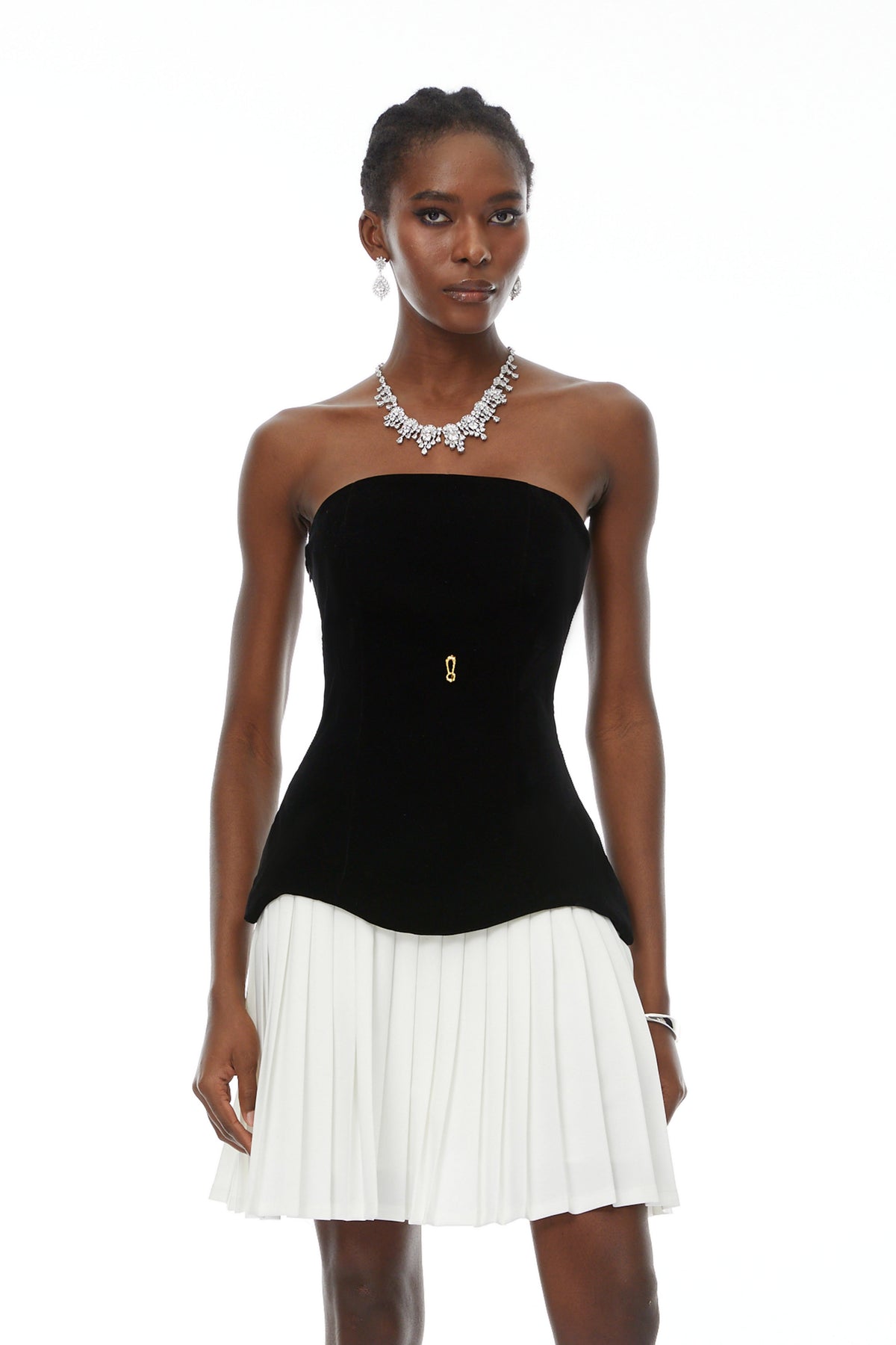 Adèle Color Block Velvet Bodice Mini Dress