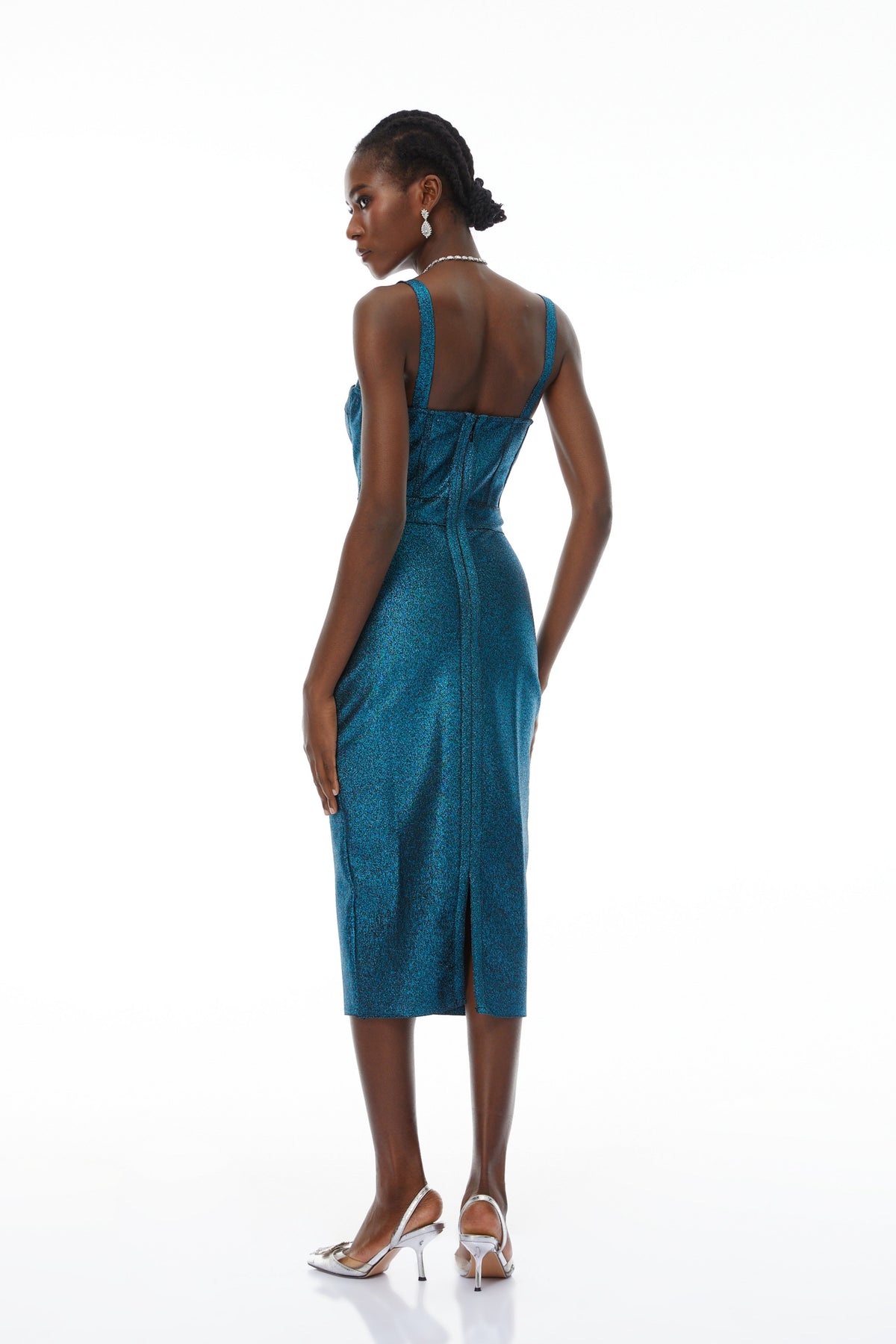 Edwina Blue Bandage Corset Midi Dress