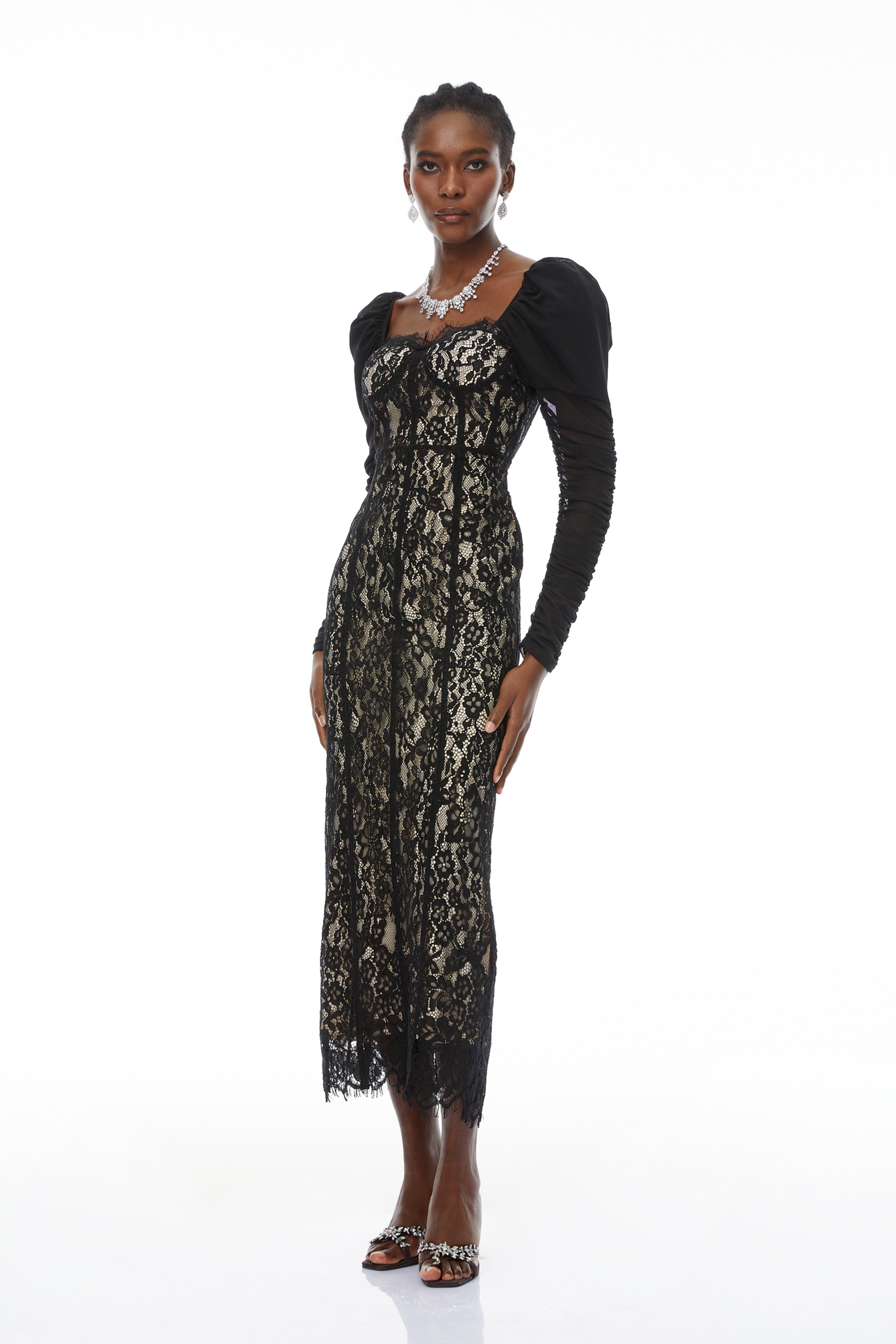 Beatrice Black Puff Sleeve Lace Maxi Dress (Final Sale)