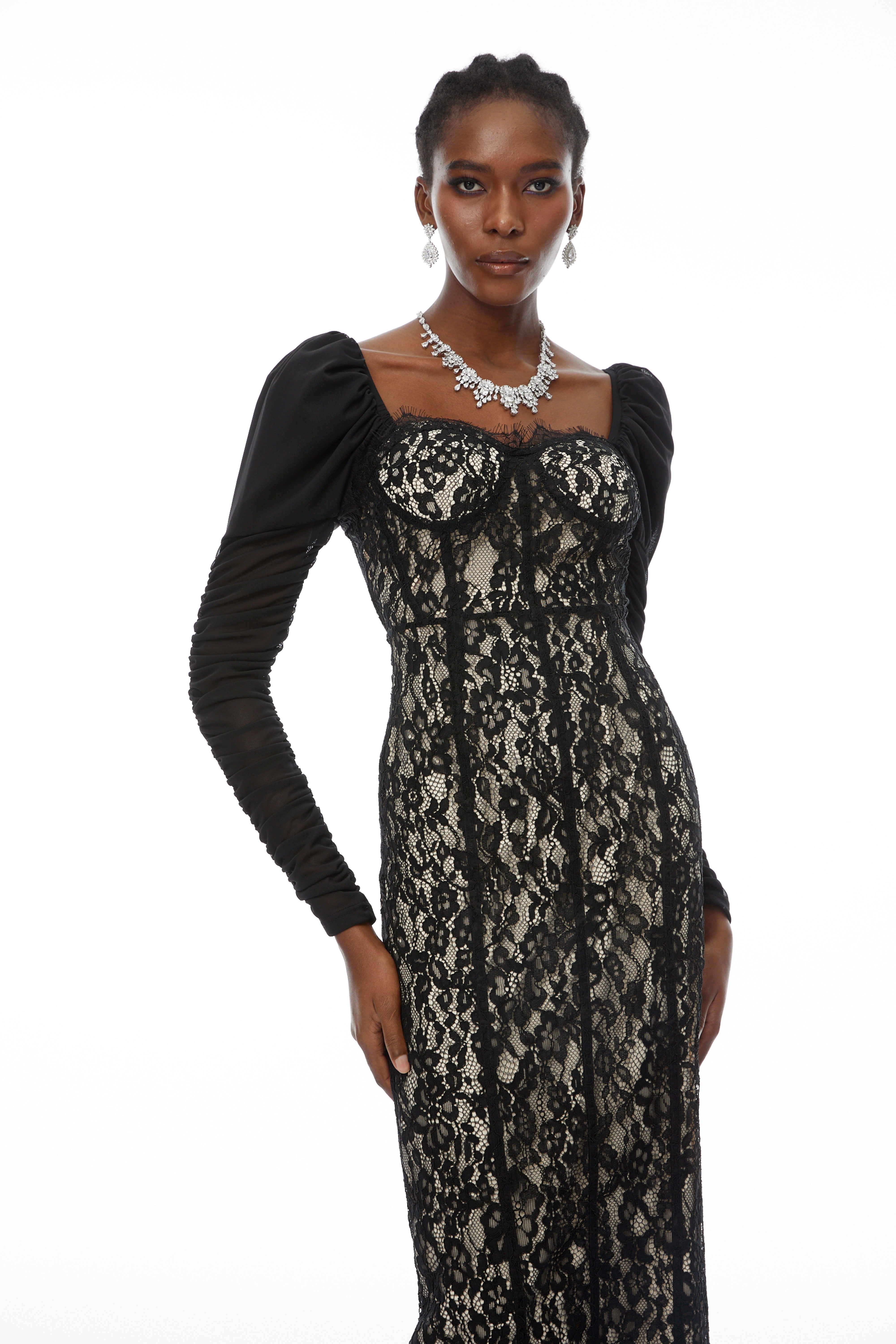 Beatrice Black Puff Sleeve Lace Maxi Dress (Final Sale)