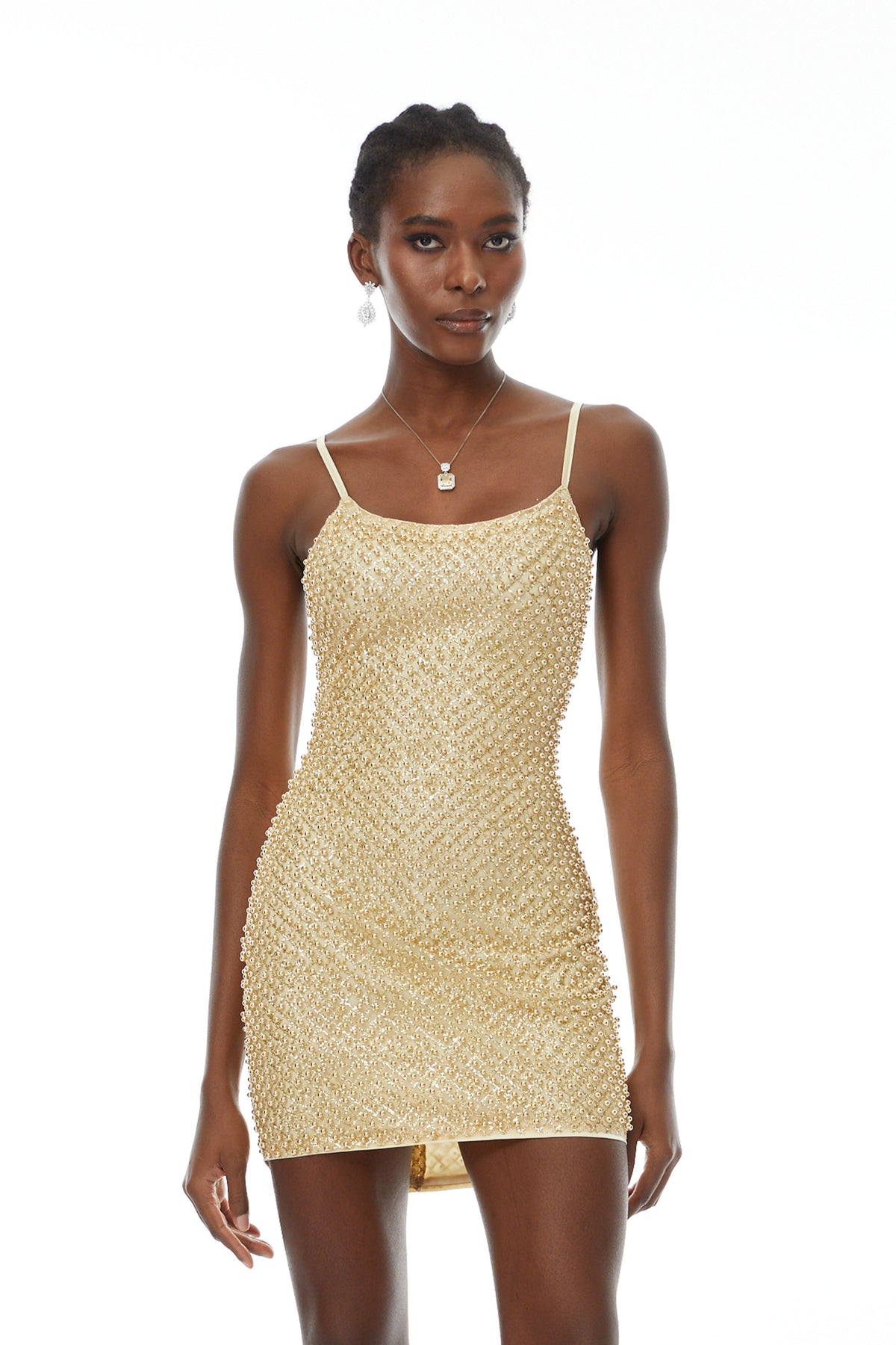 Gaia Gold Beaded Bodycon Mini Dress(Final Sale)