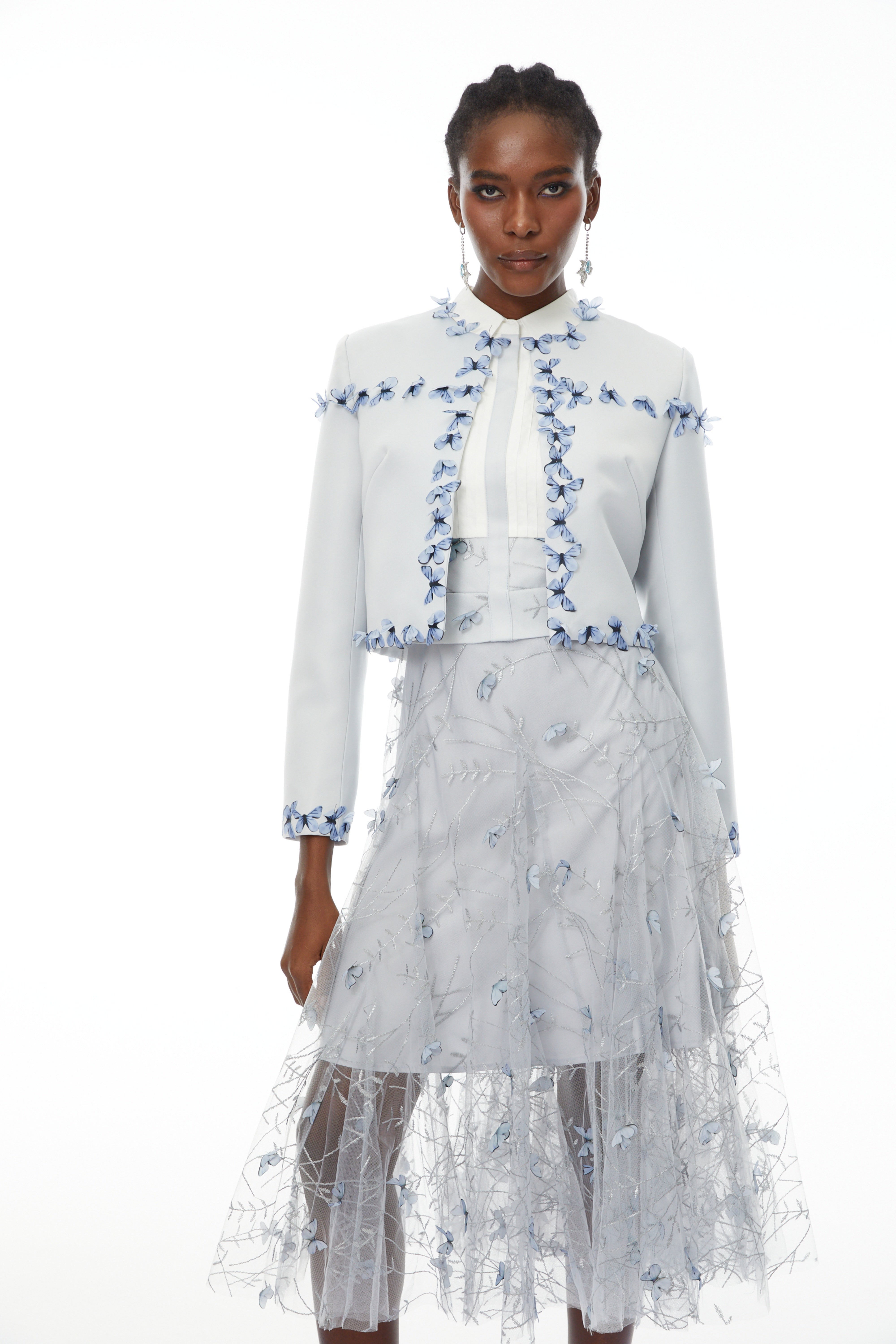 Neve Lavender Floral Appliqué Jacket & Dress Set (Final Sale)