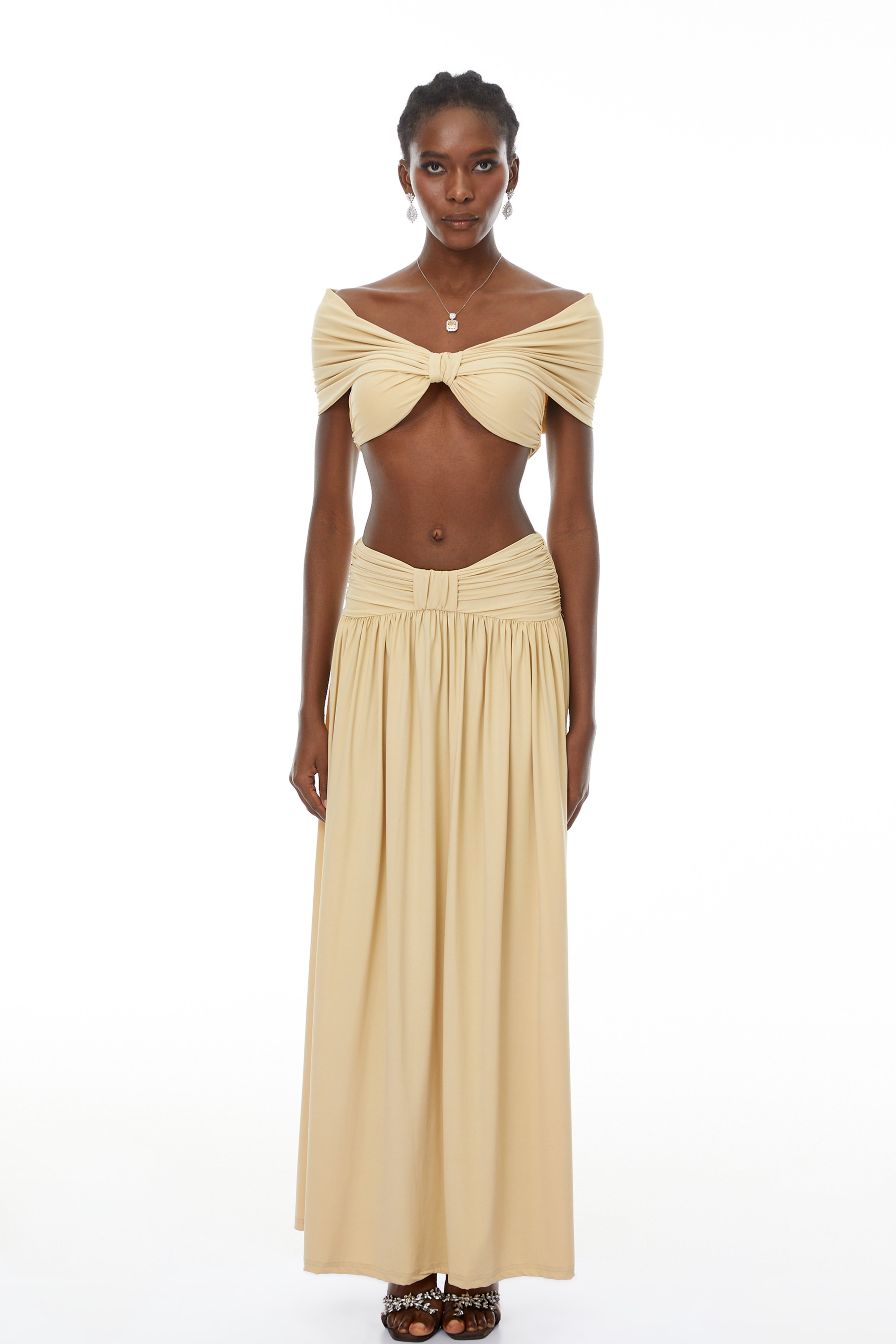 Gianna Yellow Ruched Top & Skirt Set