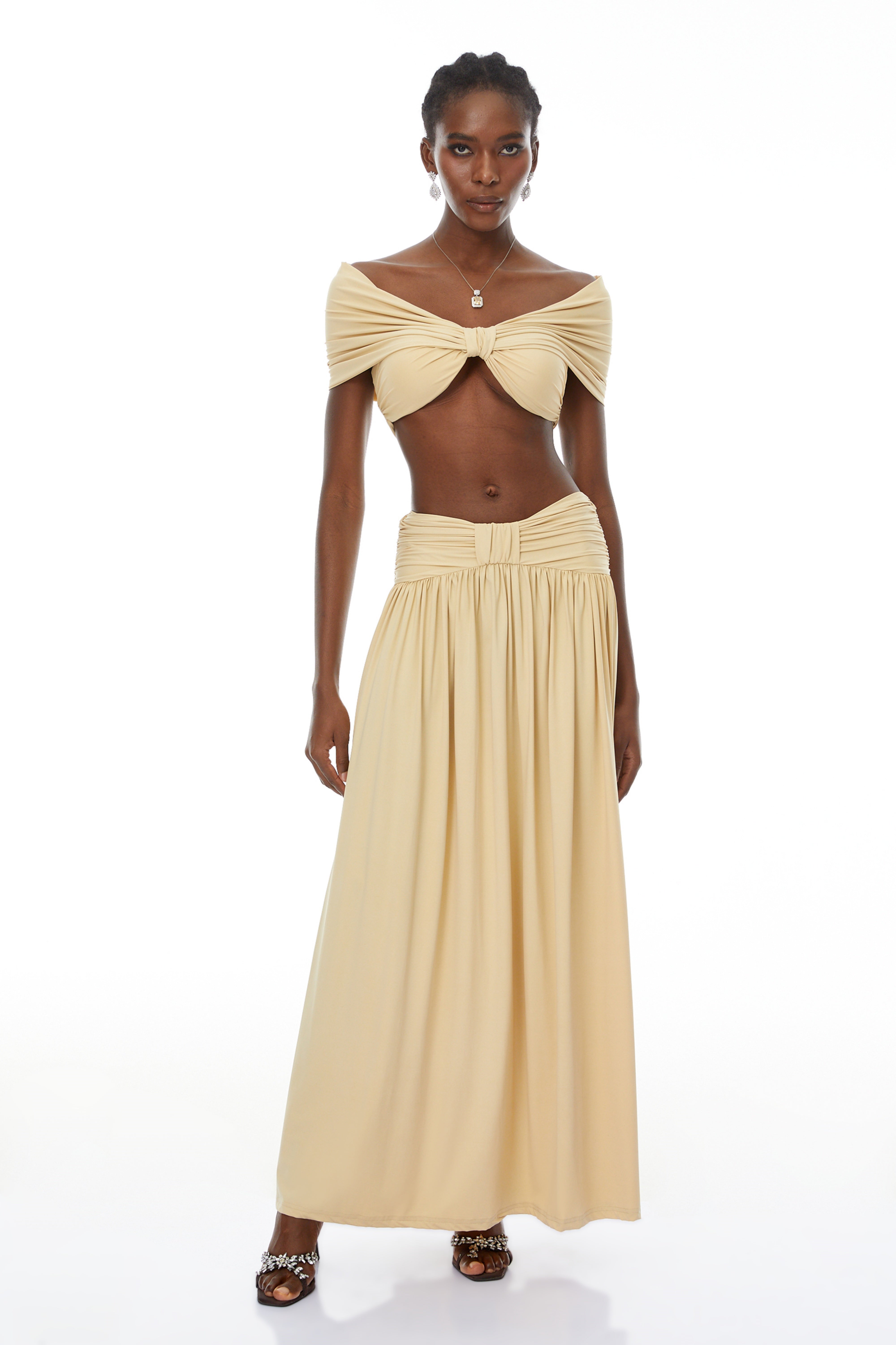 Gianna Yellow Ruched Top & Skirt Set