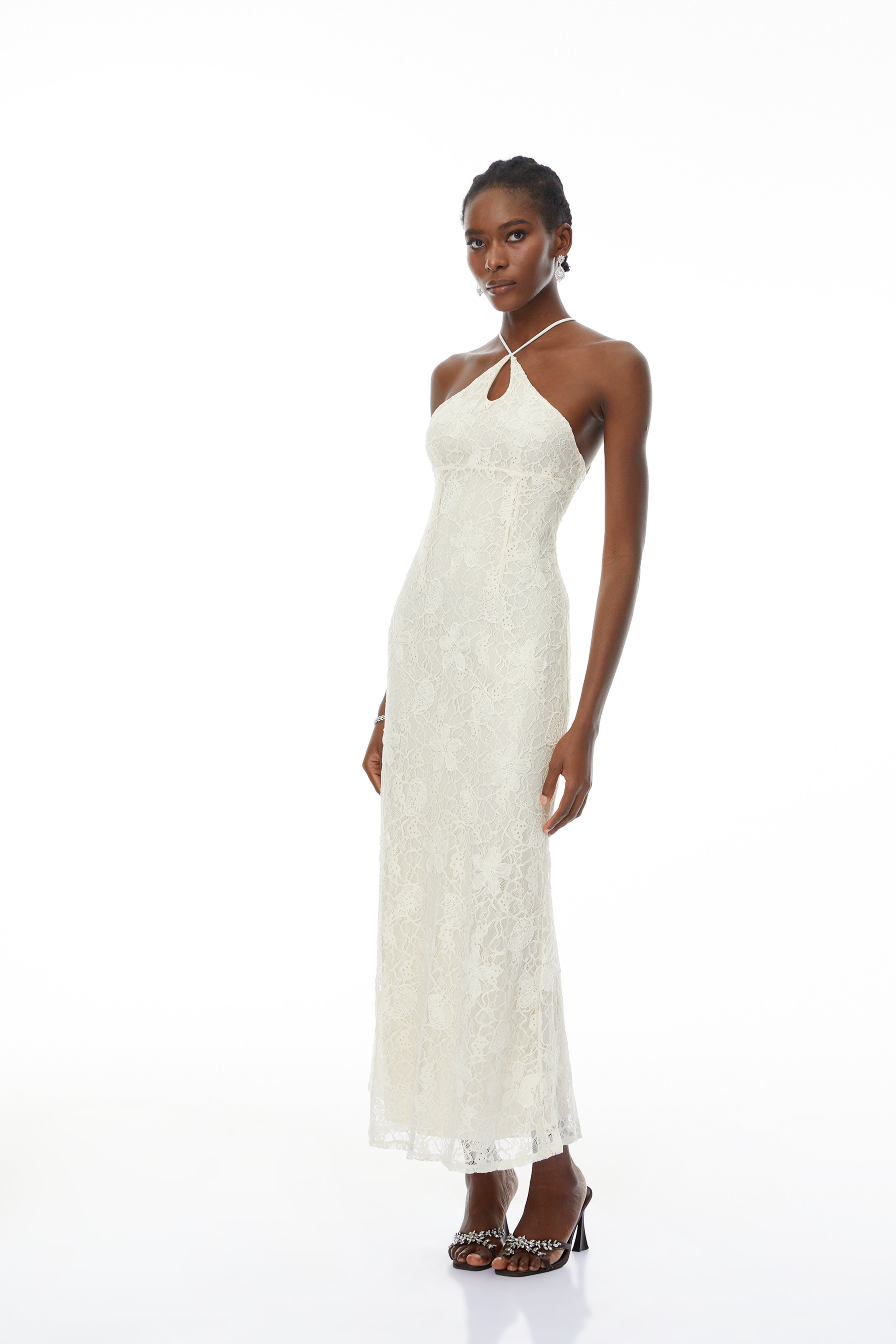 Milania White Halterneck Floral Lace Maxi Dress (Final Sale-US Only)