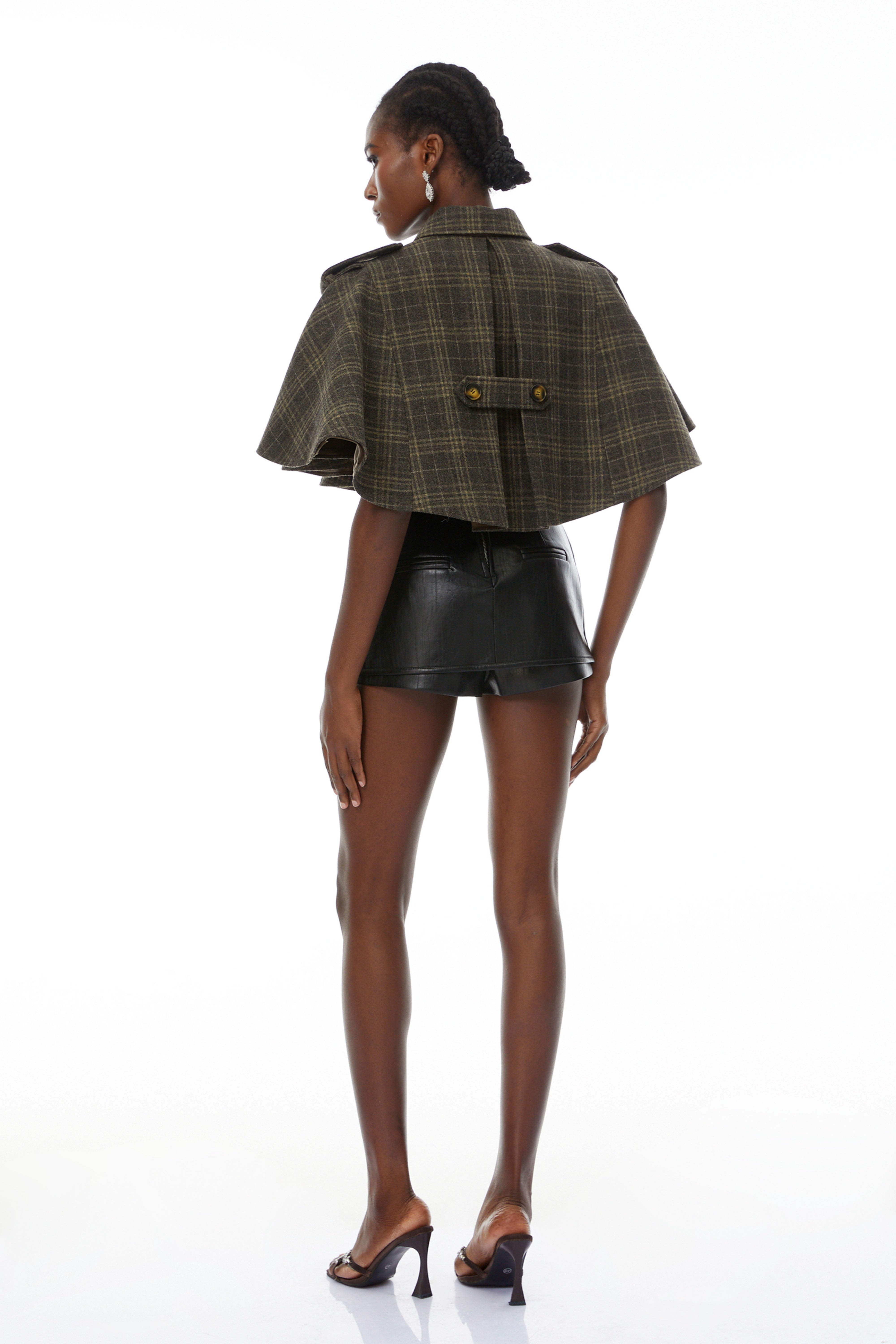 Flavia Grey Plaid Weave Tweed Shrug