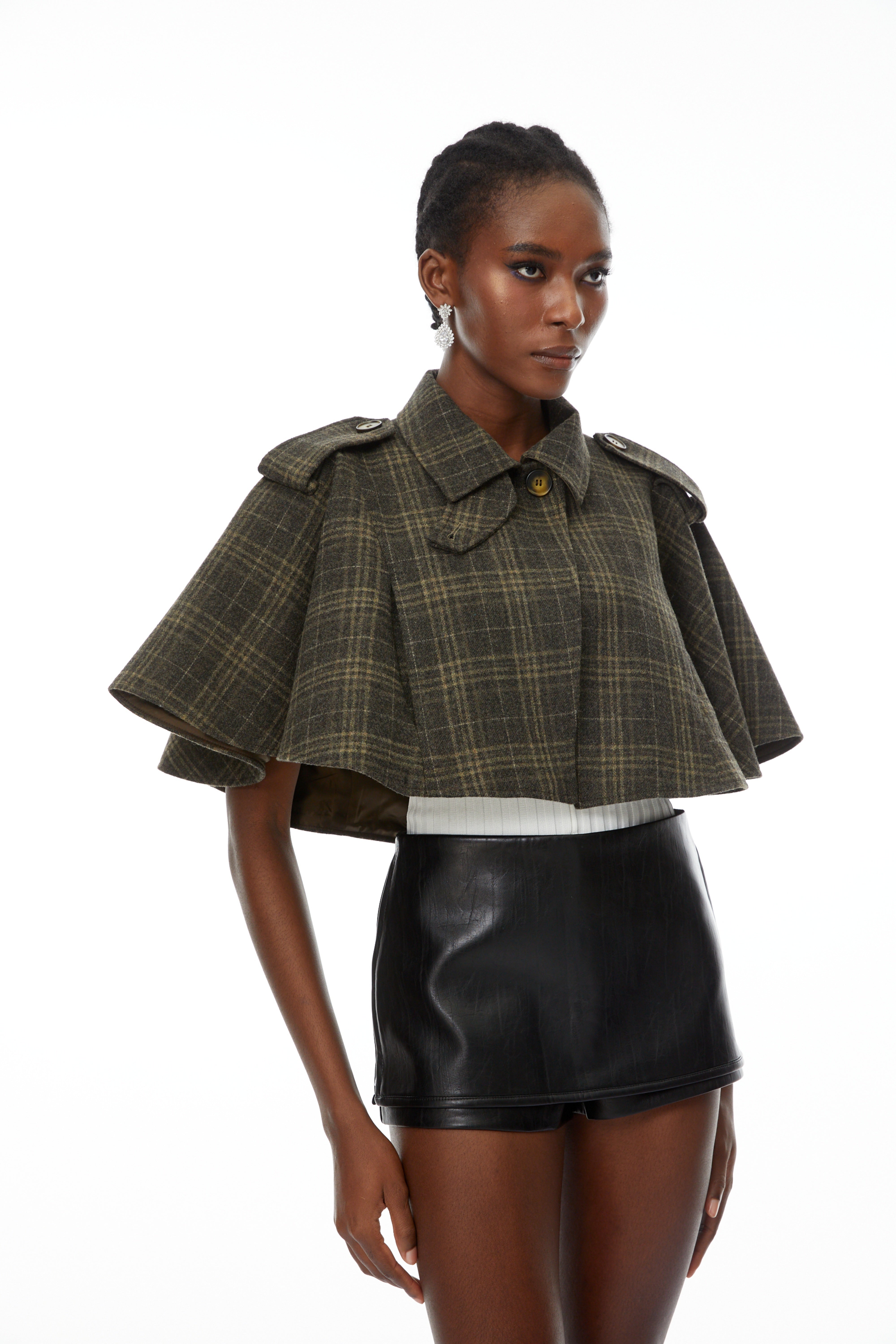 Flavia Grey Plaid Weave Tweed Shrug