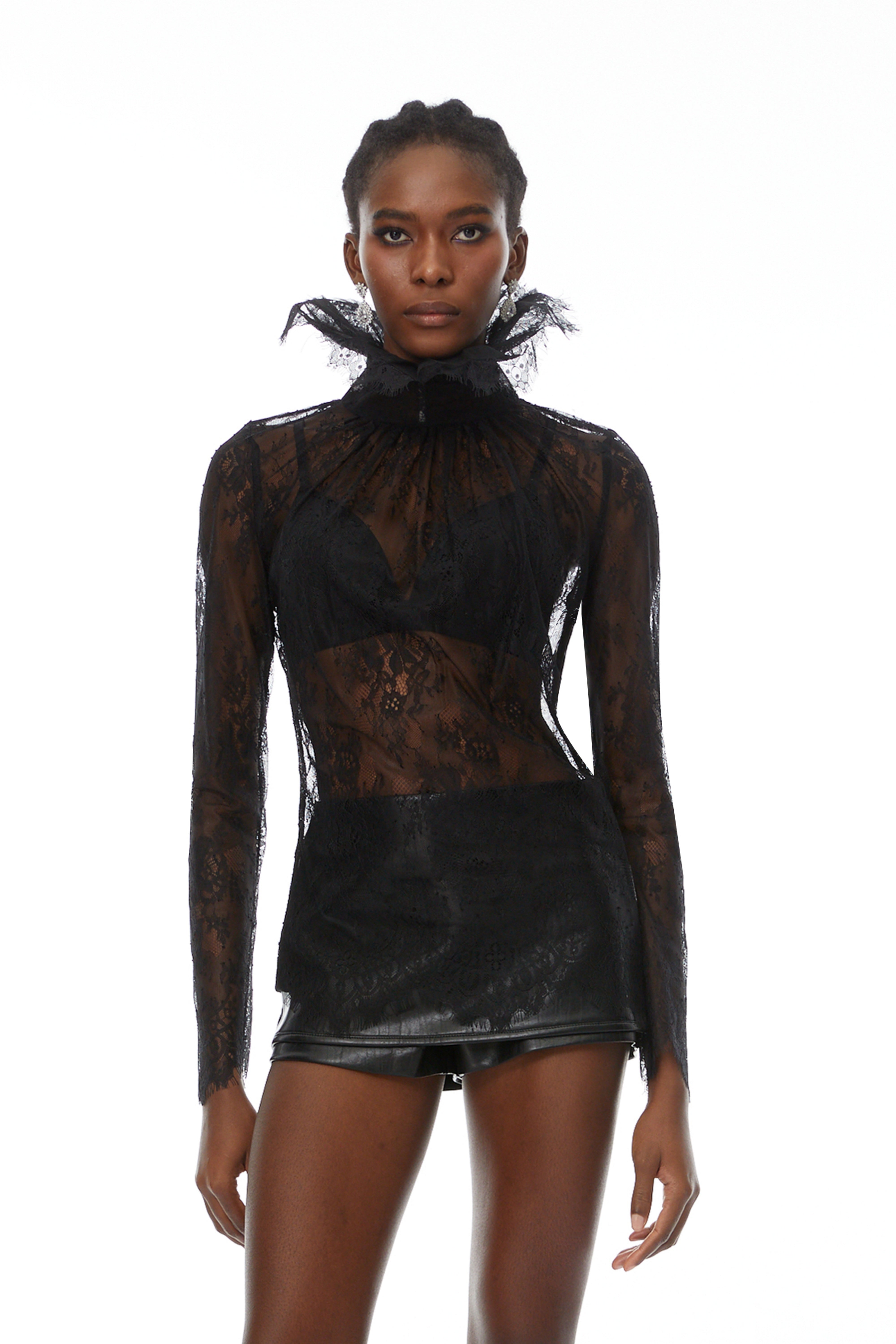 Gordana Black Sheer Lace Blouse