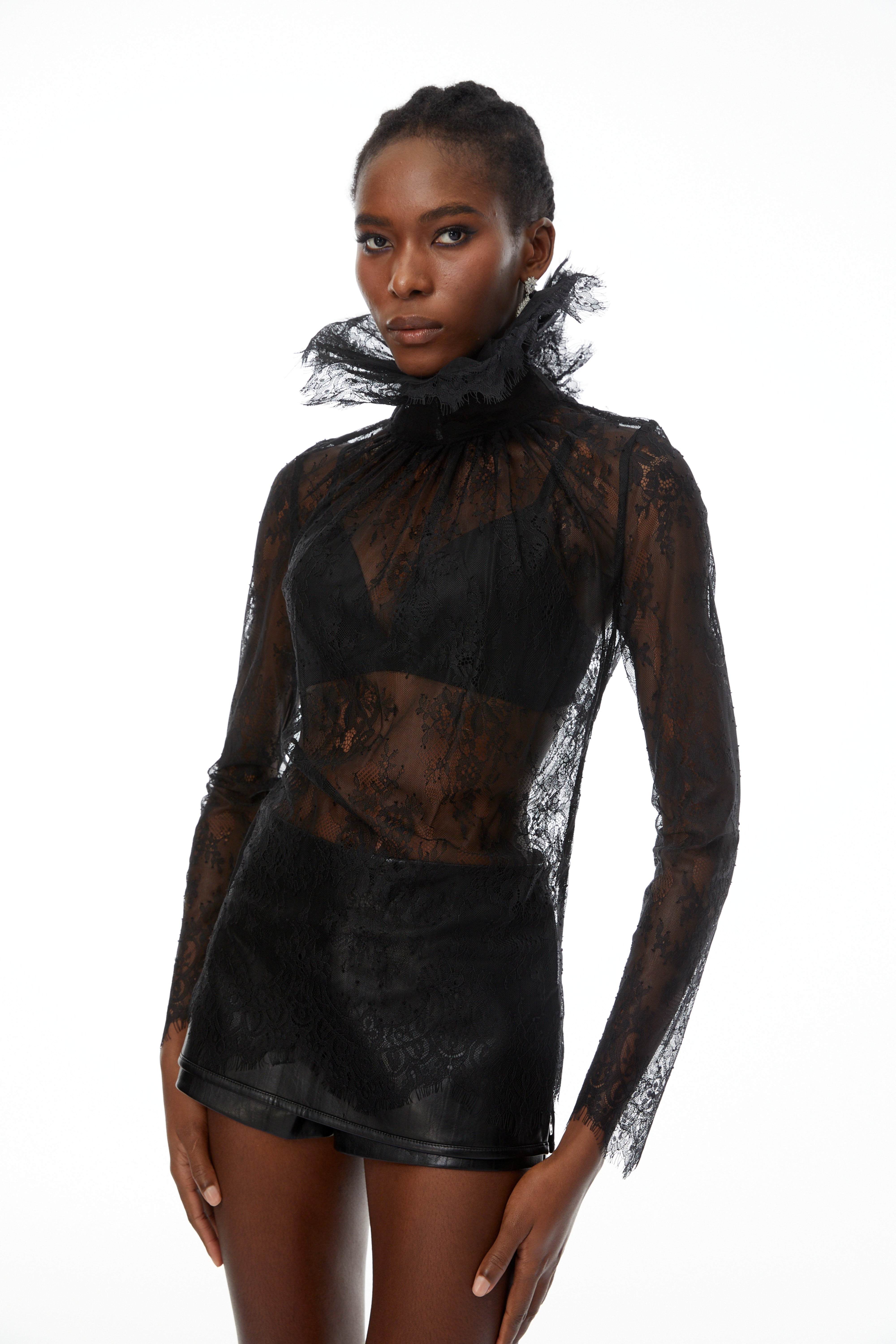 Gordana Black Sheer Lace Blouse