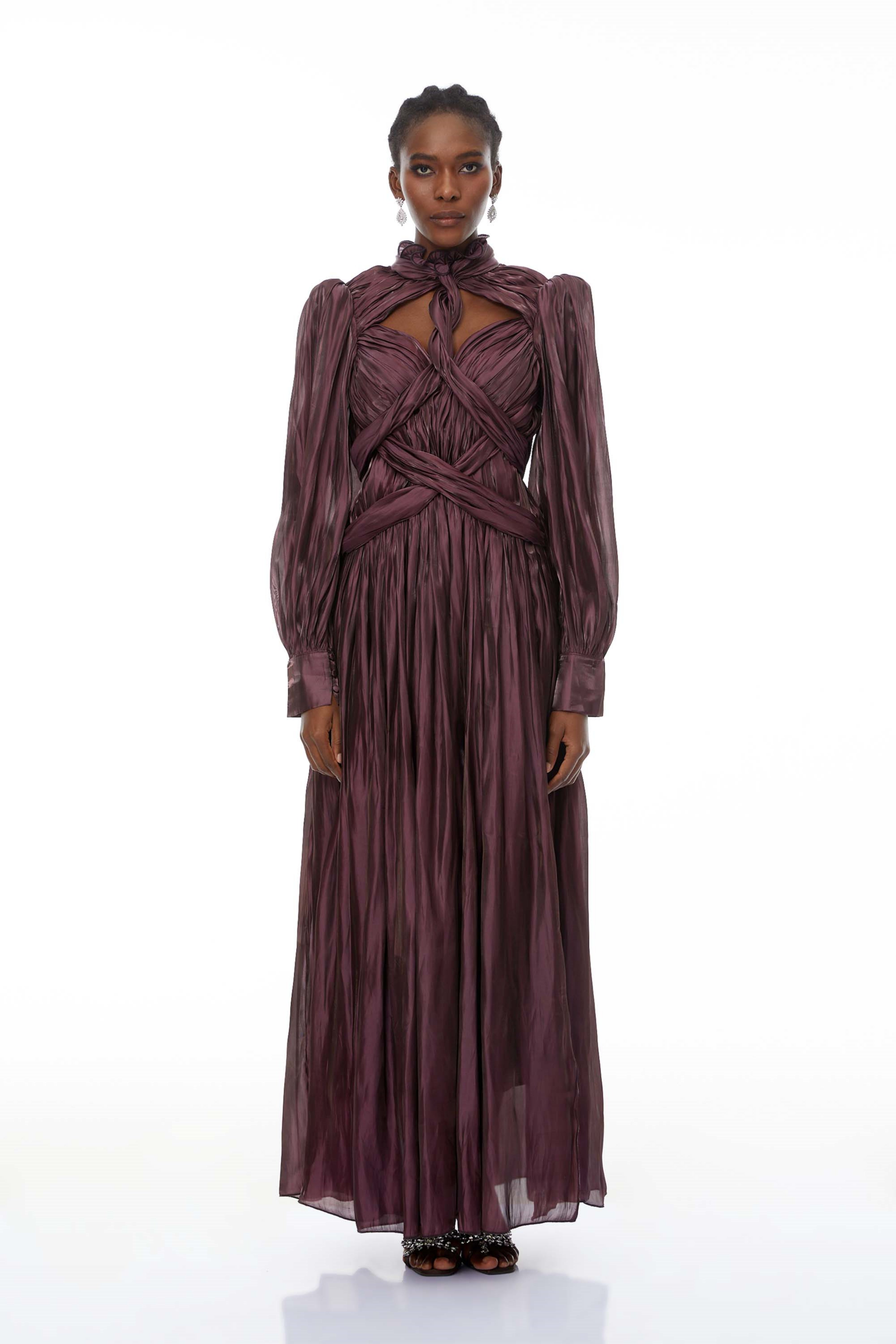 Sage Brown Crossed Design Maxi Dress (Final Sale-US Only)