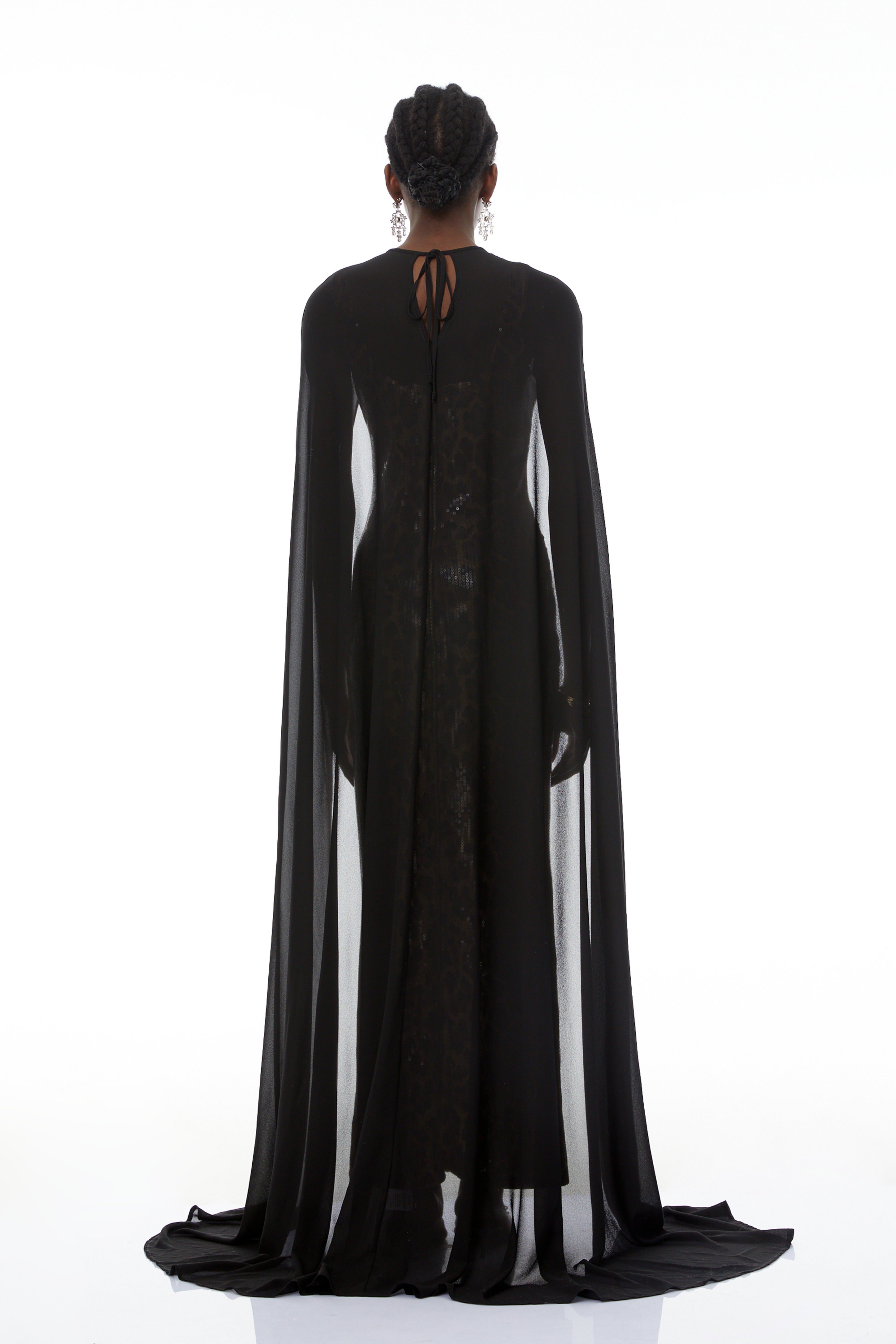 Lorenzo Black Cape & Leopard Print Maxi Dress Set (Final Sale)