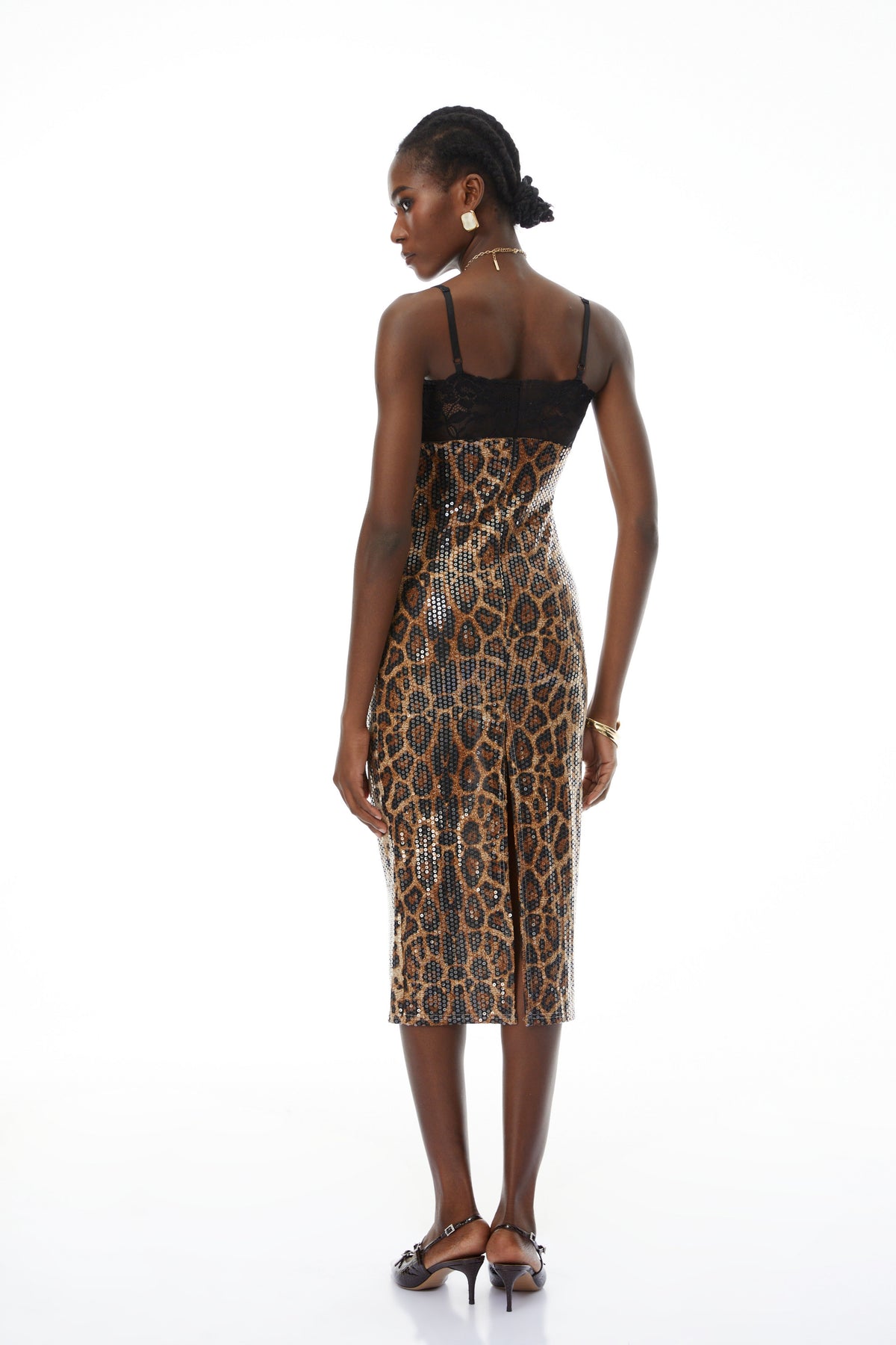 Pamela Brown Leopard Sequin Embellished Midi Dress