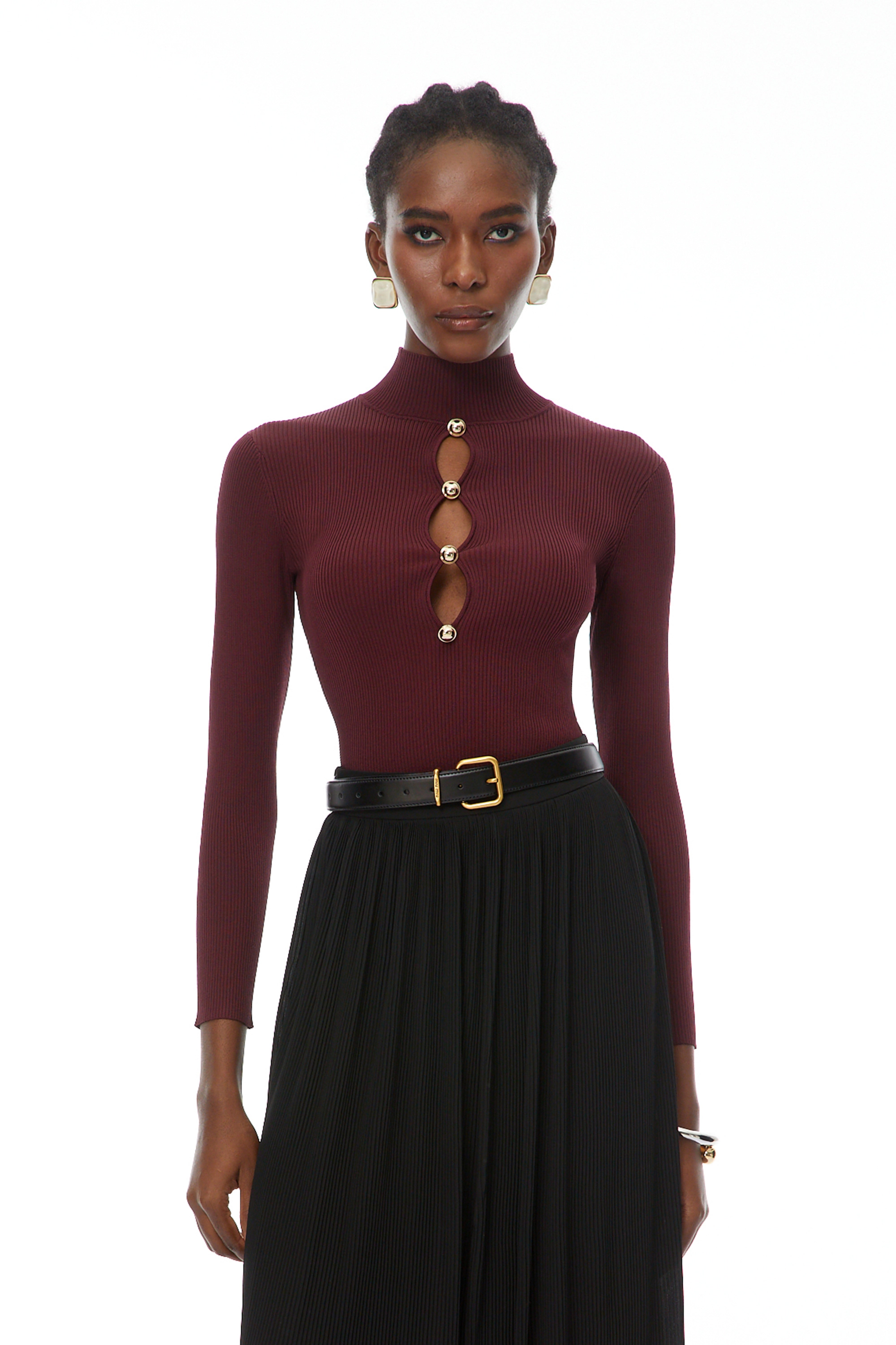 Thiago Burgundy Cut-Out Knit Top