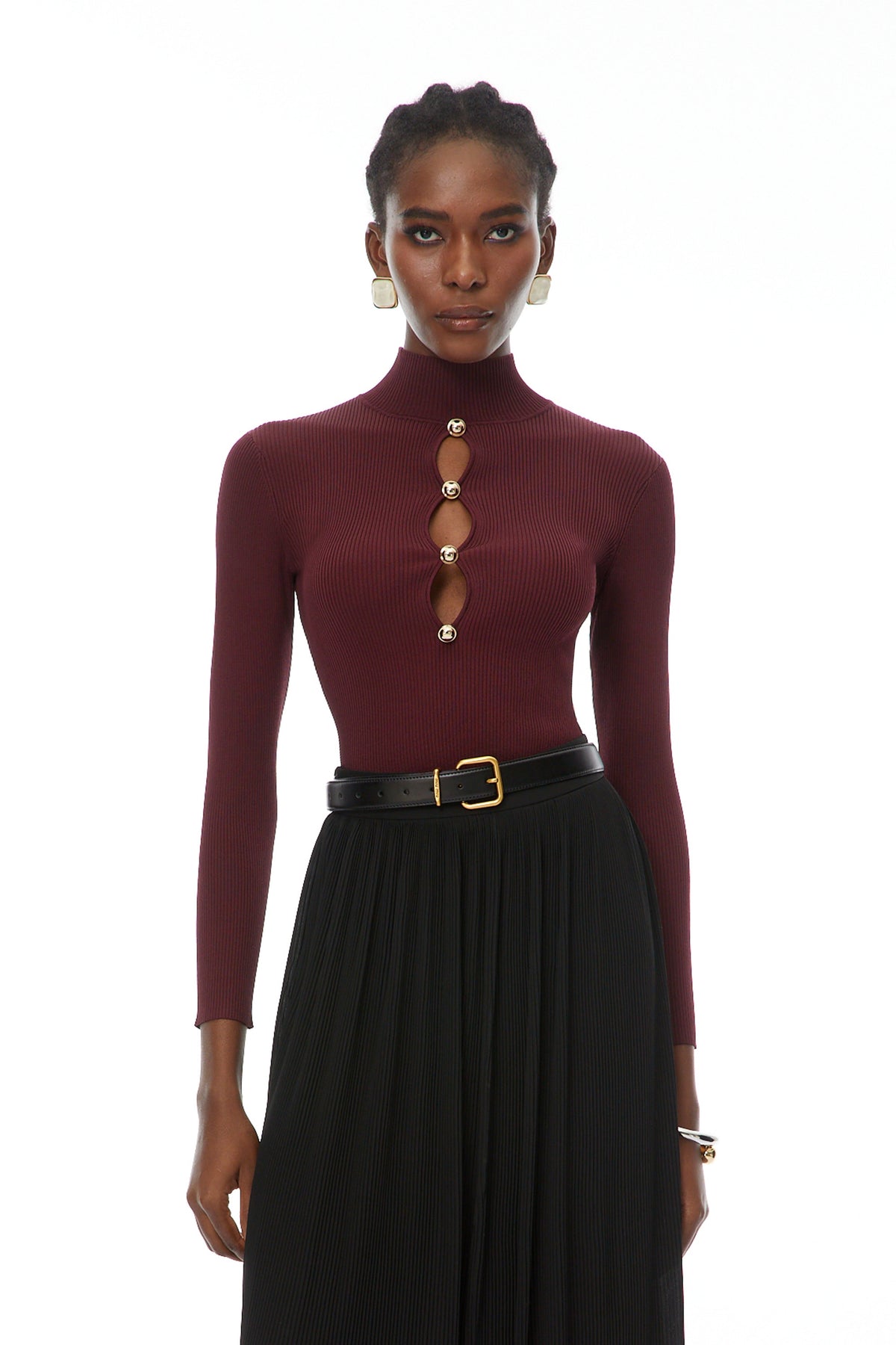 Thiago Burgundy Cut-Out Knit Top (Final Sale)